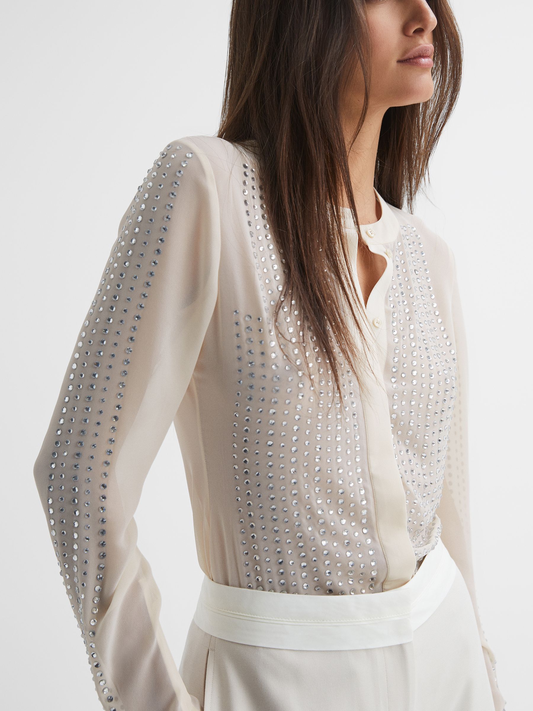 Fitted Embellished Shirt in Cream - Image 4 of 5
