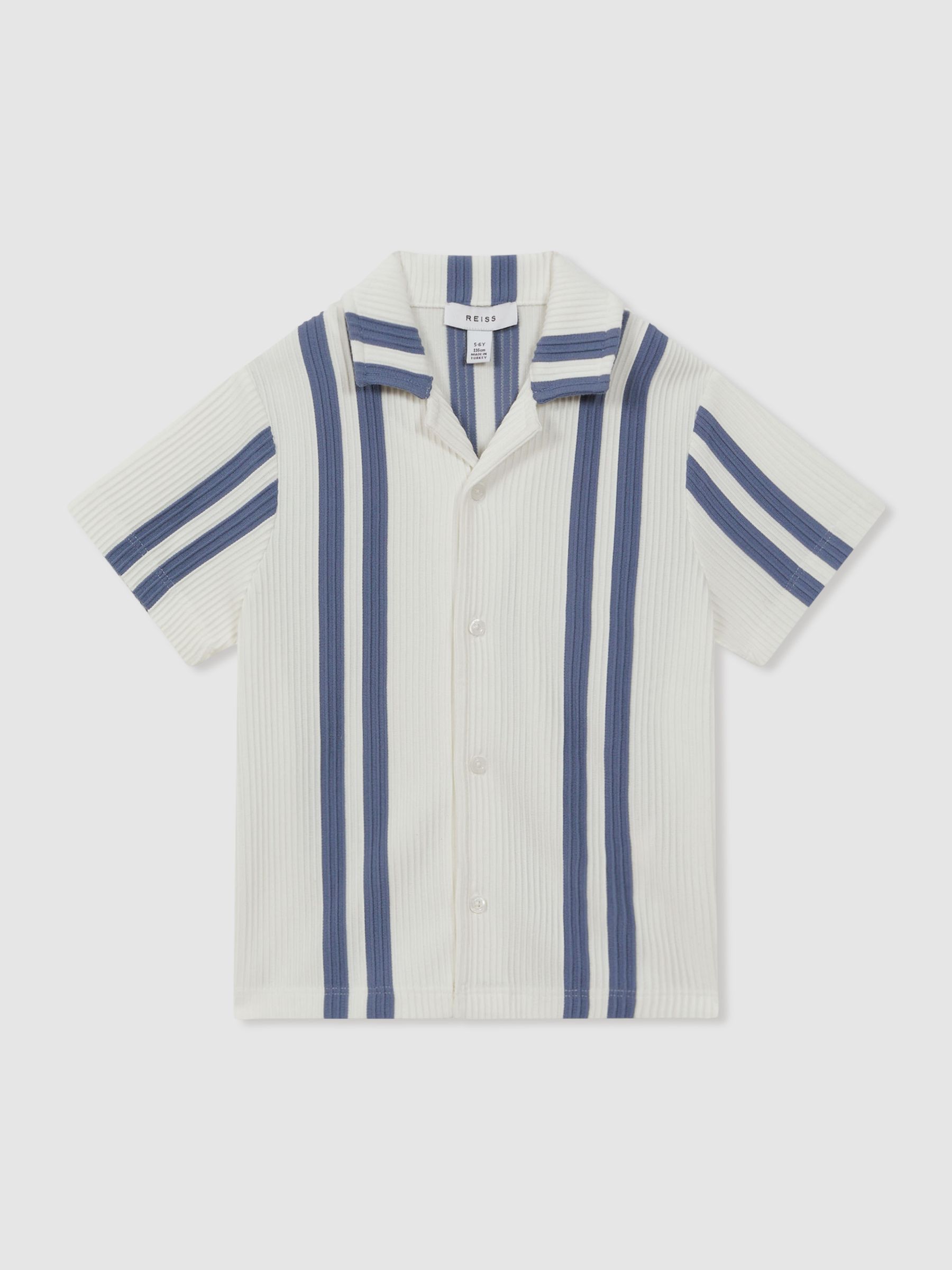 Ribbed Cuban Collar Shirt in White/Airforce Blue - Image 2 of 6