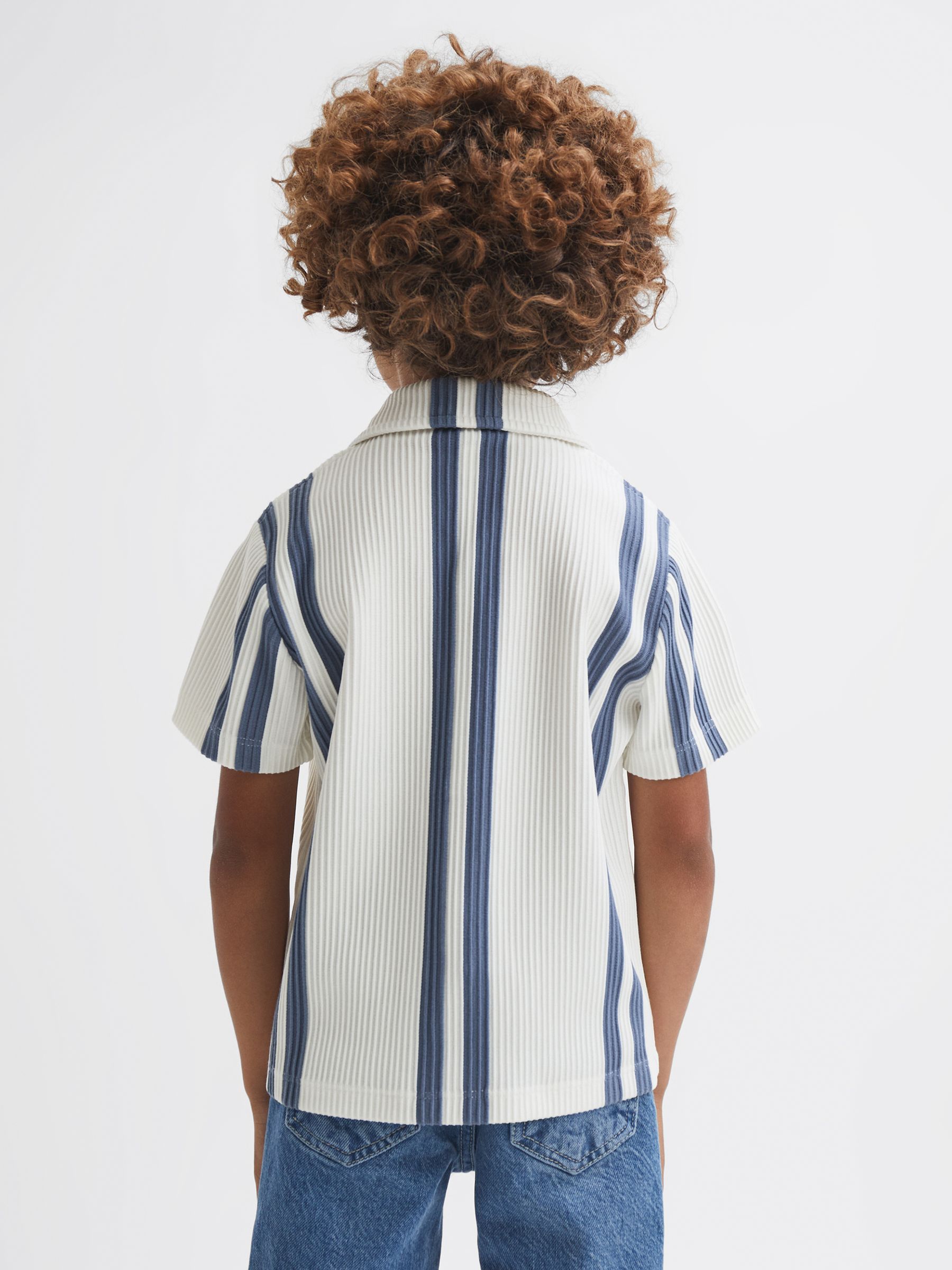 Ribbed Cuban Collar Shirt in White/Airforce Blue - Image 5 of 6