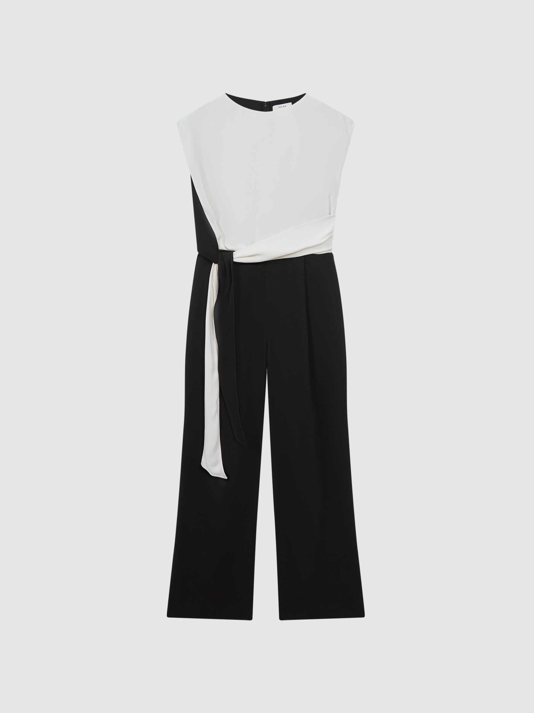Fitted Colourblock Wide Leg Jumpsuit in Black/Cream - Image 2 of 5