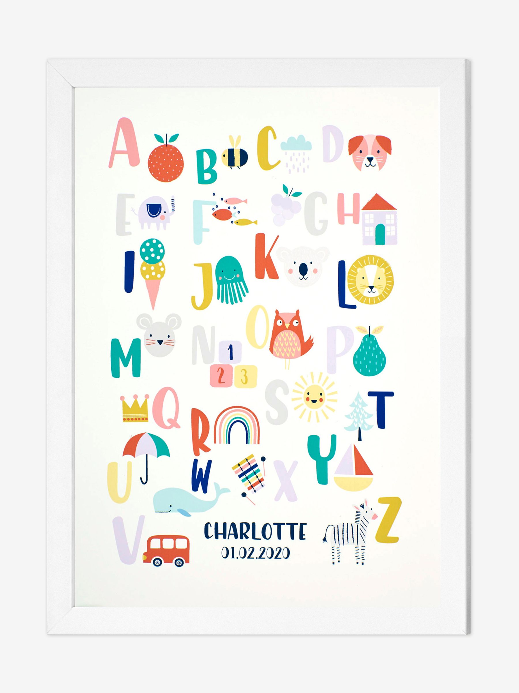 White Personalised & Framed Bright Alphabet Print - Image 1 of 1