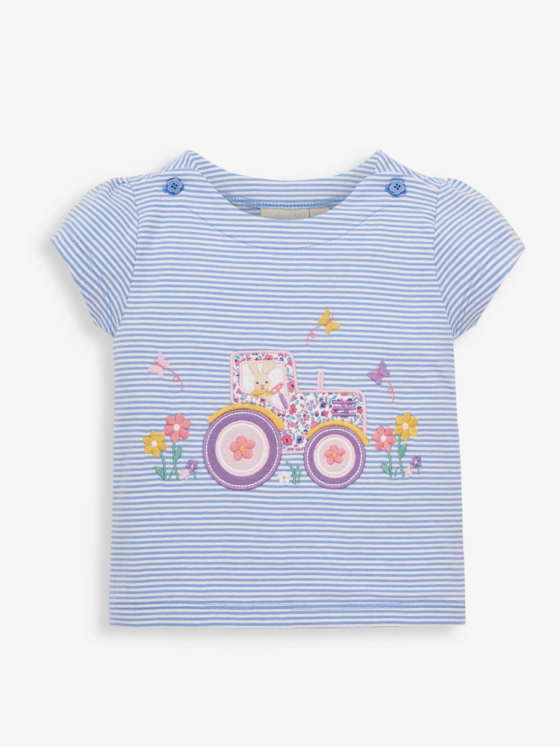Blue Girls' Blue Stripe Tractor Appliqué T-Shirt - Image 1 of 3