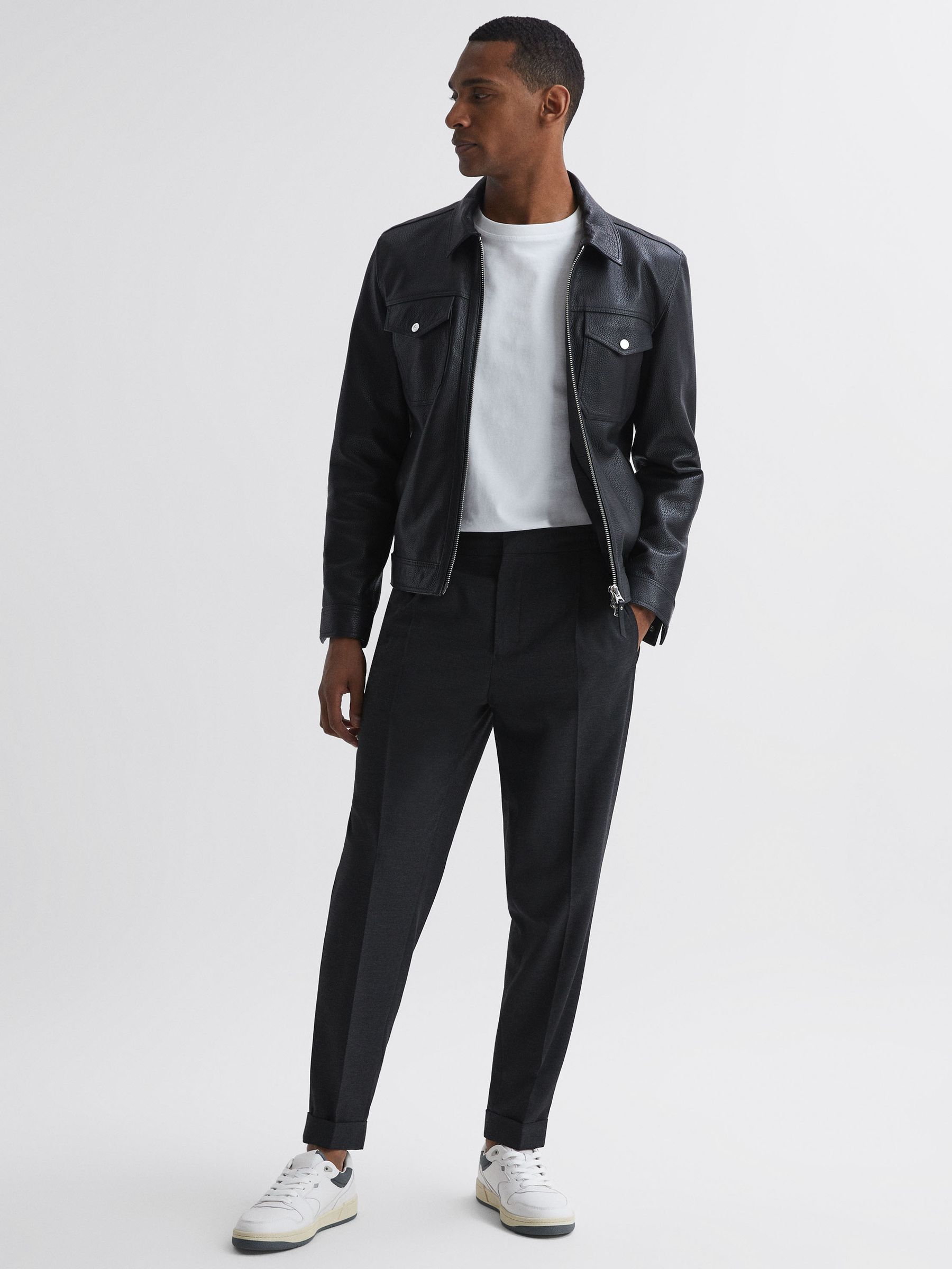 Leather Colourblock Lace-Up Trainers in White - Image 2 of 6