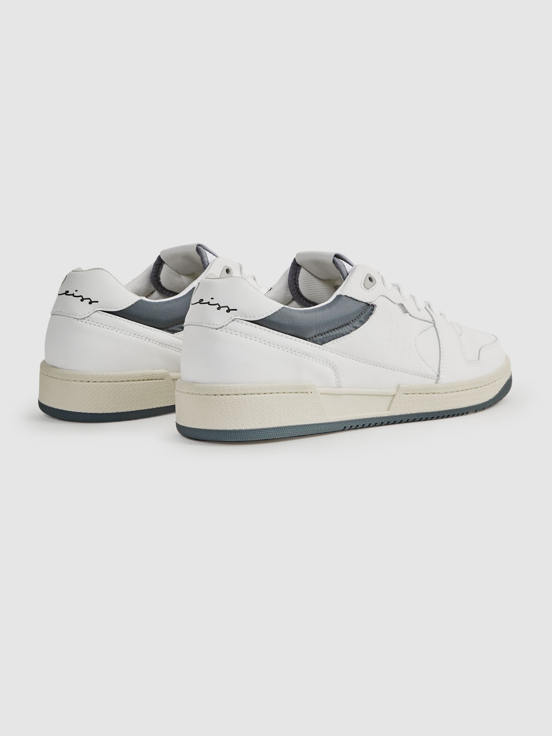 Leather Colourblock Lace-Up Trainers in White - Image 4 of 6