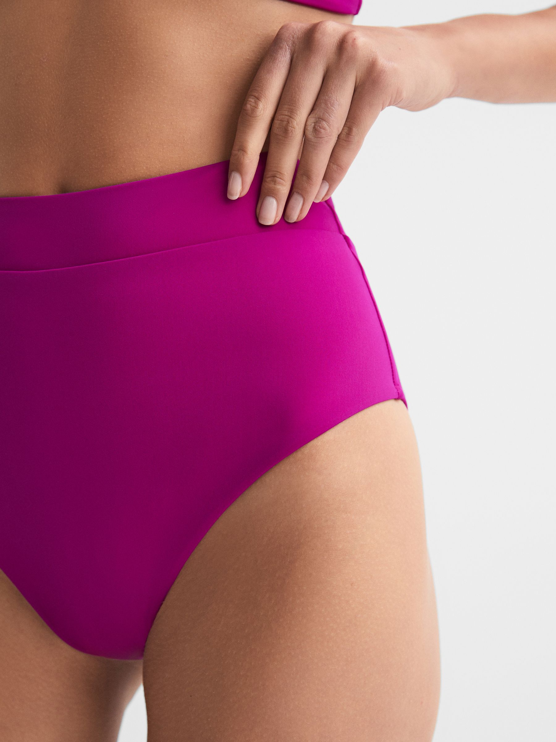 Italian Fabric High Rise Bikini Bottoms in Magenta - Image 3 of 4