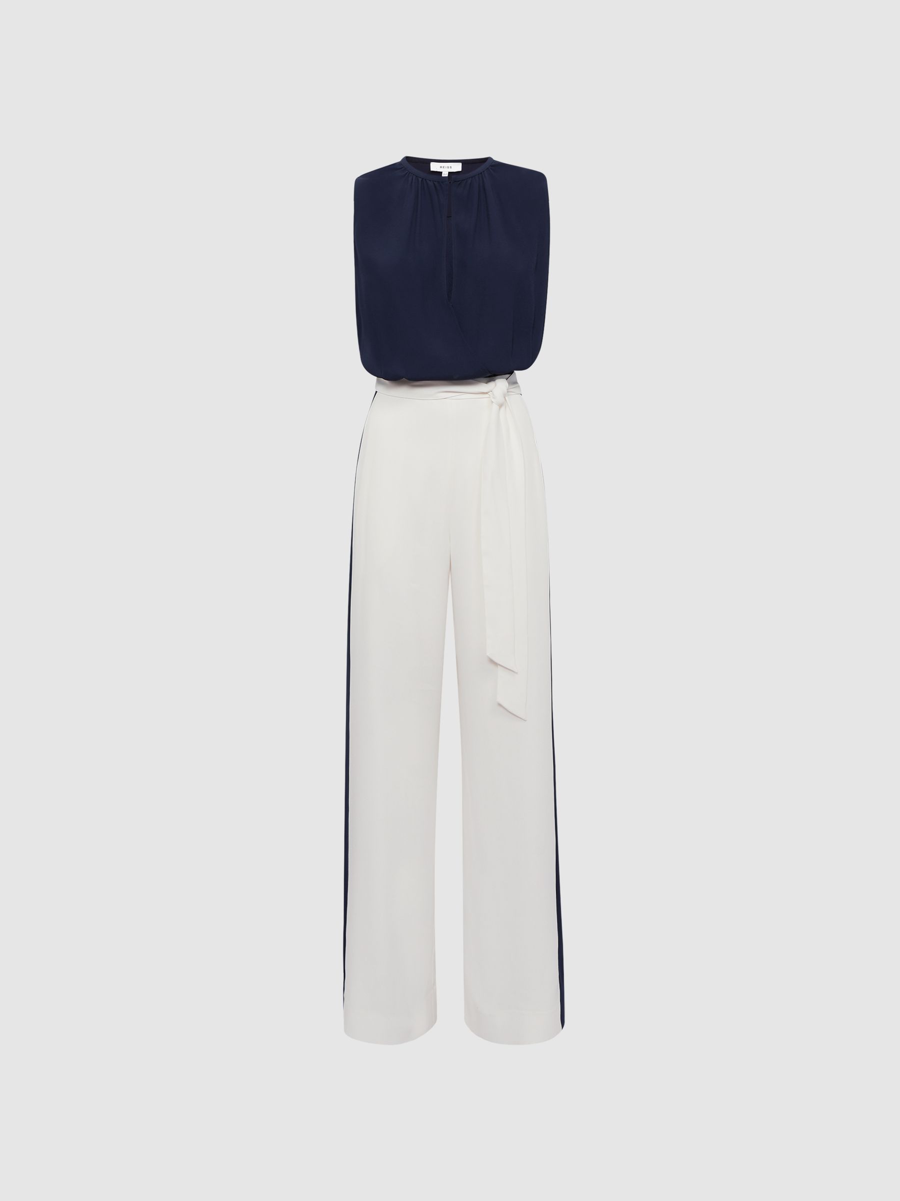 Wide Leg Side Stripe Jumpsuit in Navy/White - Image 2 of 6