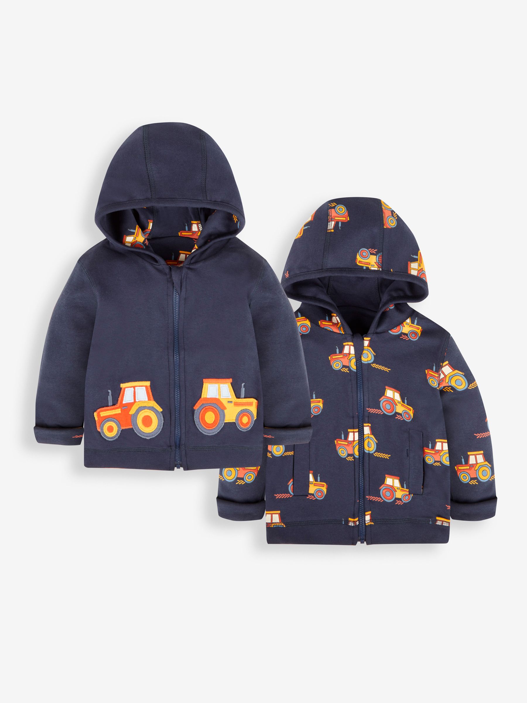 Navy Blue Tractor Reversible Appliqué Jersey Hoodie - Image 1 of 8
