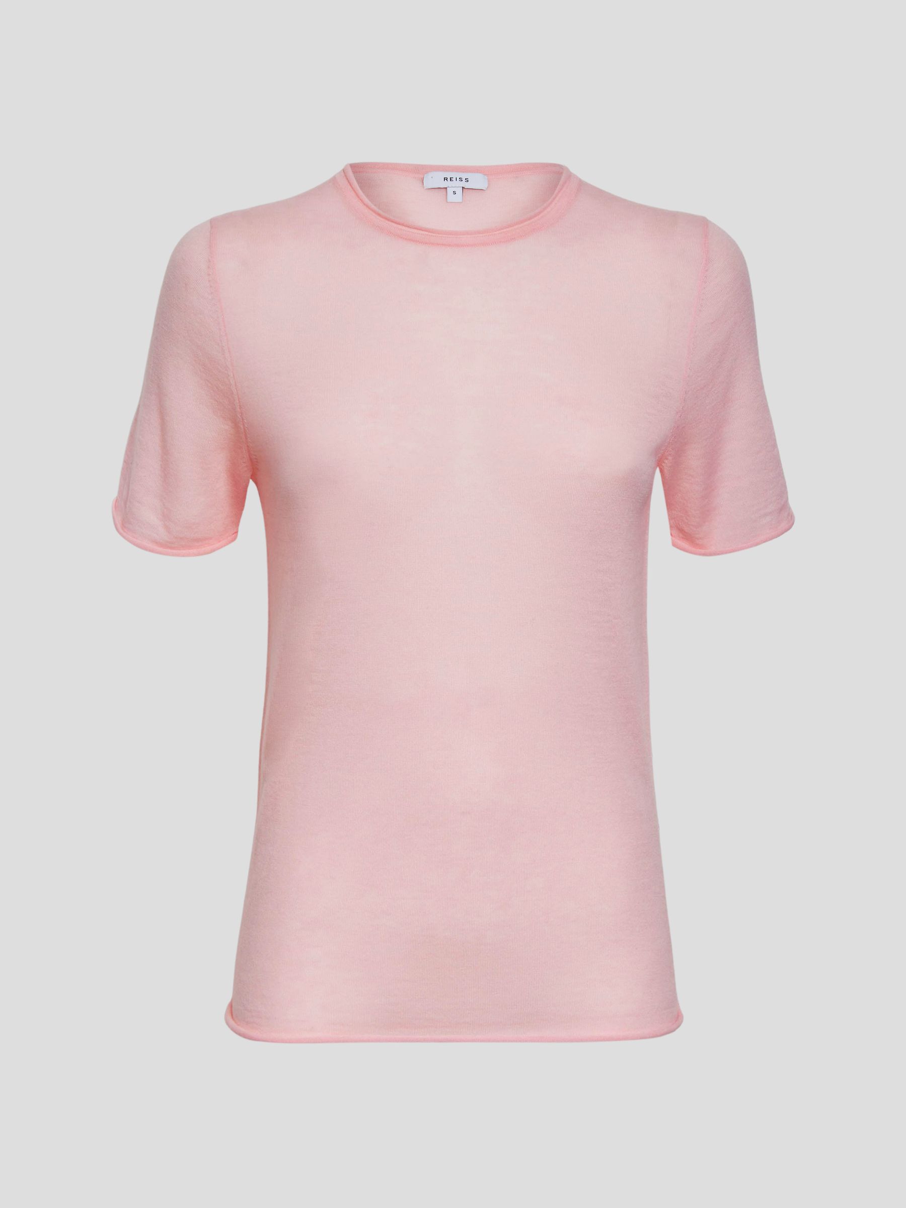 Knitted Crew Neck T-Shirt in Light Pink - Image 2 of 5 Knitted Crew Neck T-Shirt in Light Pink - Image 2 of 5