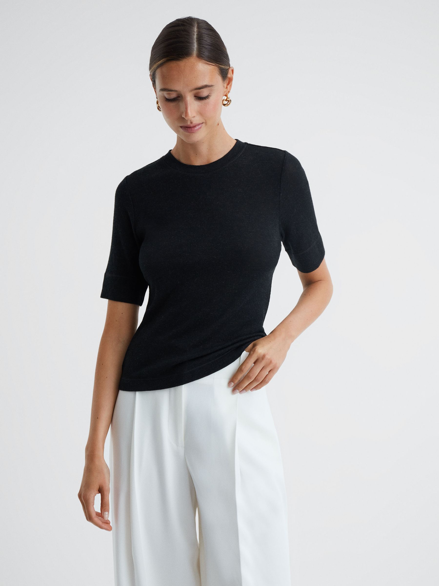 Casual Wool Marl T-Shirt in Charcoal - Image 4 of 5