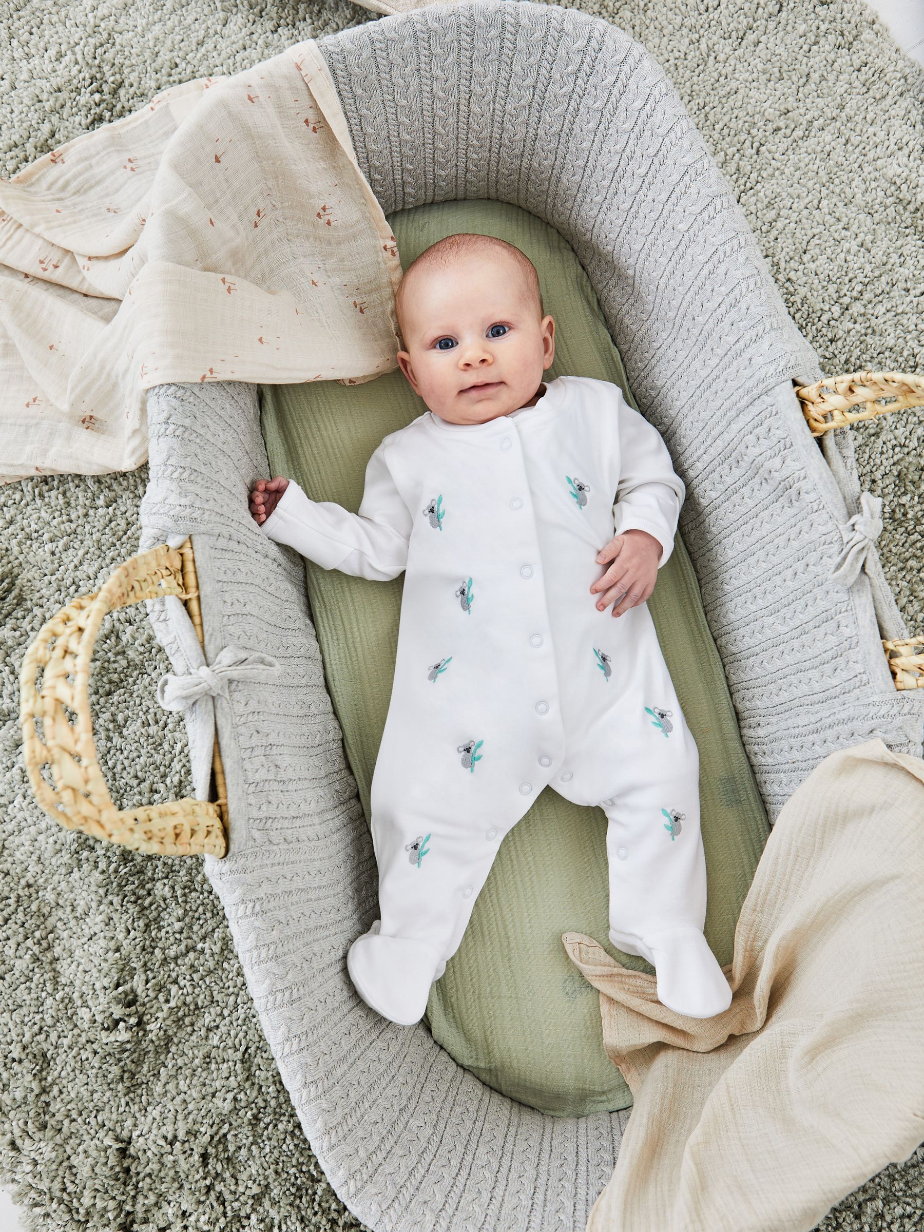 White Koala Embroidered Cotton Baby Sleepsuit - Image 1 of 4