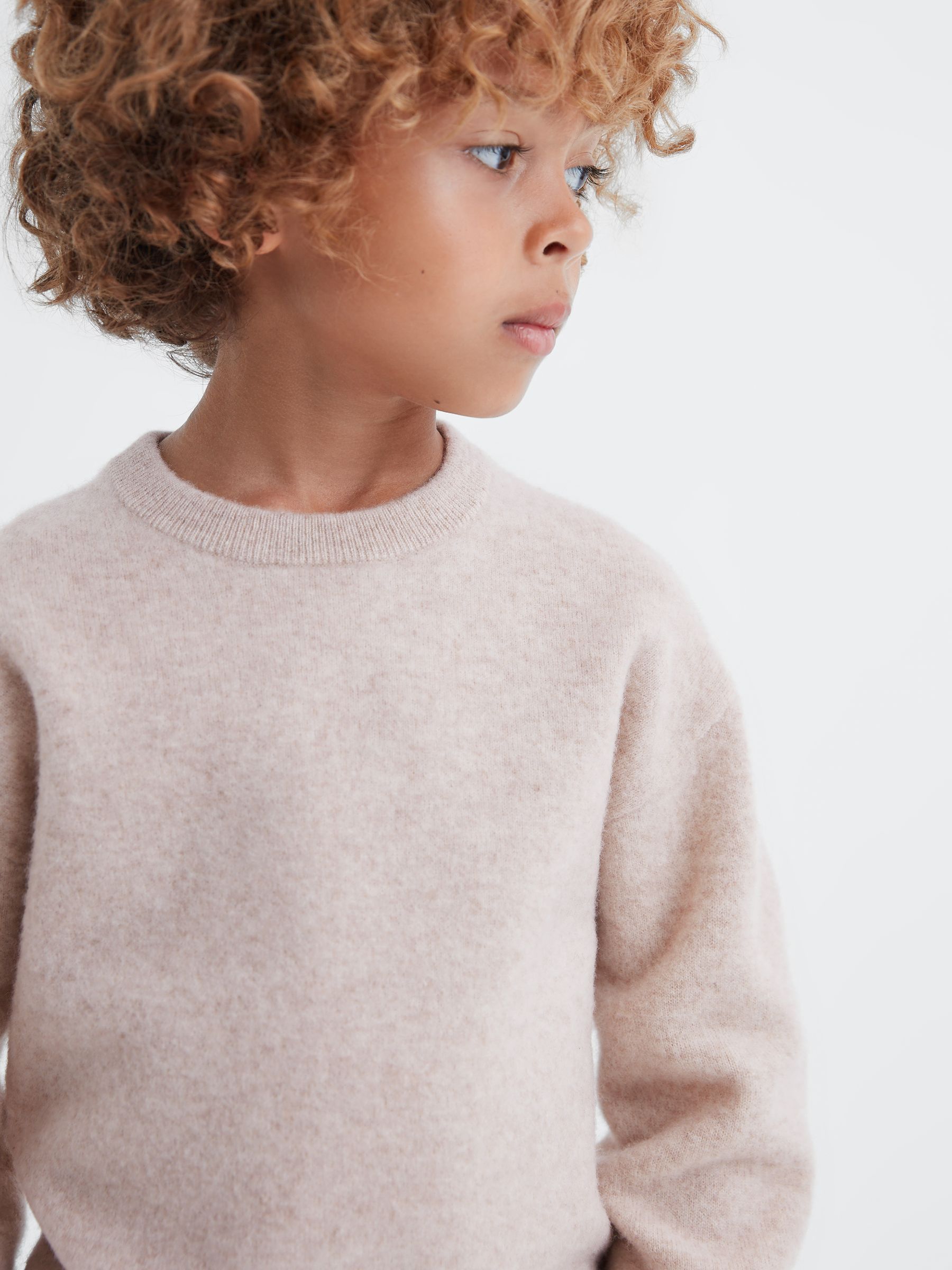 9-13 yrs Merino Crew Neck Jumper in Oatmeal Melange - Image 4 of 6