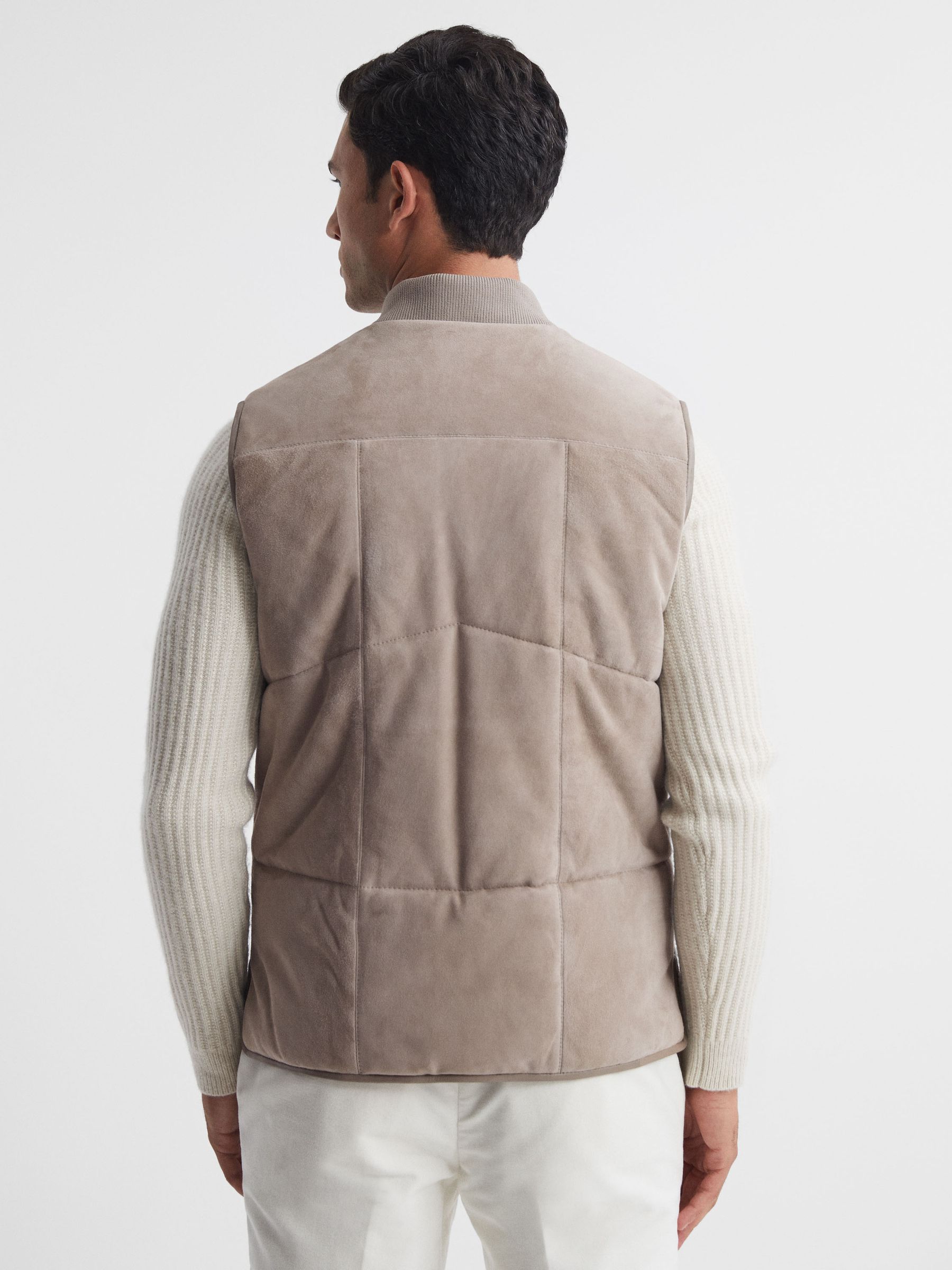 Suede Quilted Sleeveless Gilet in Taupe - Image 5 of 5