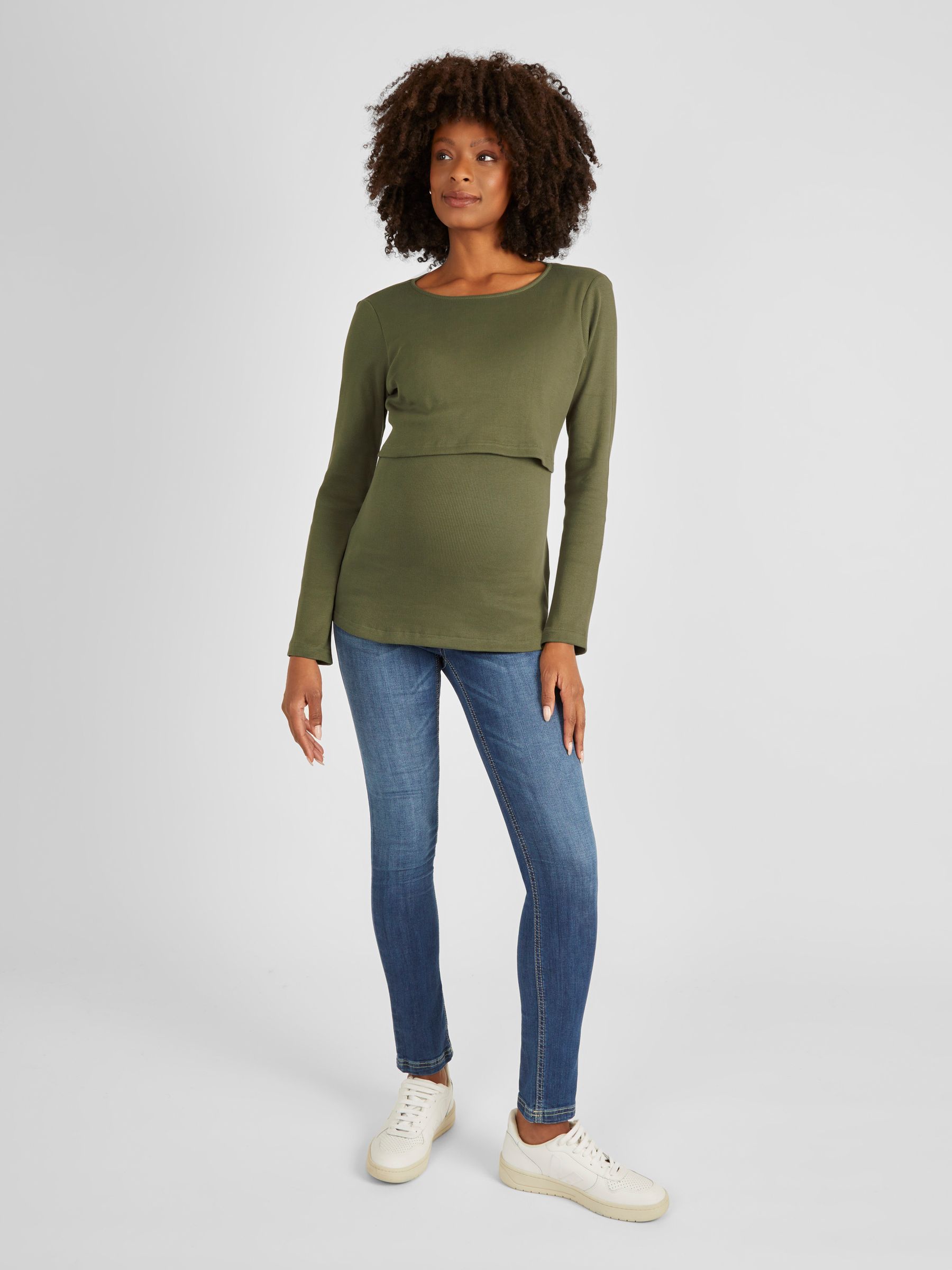 Khaki Ribbed Maternity & Nursing Jersey Top - Image 2 of 4
