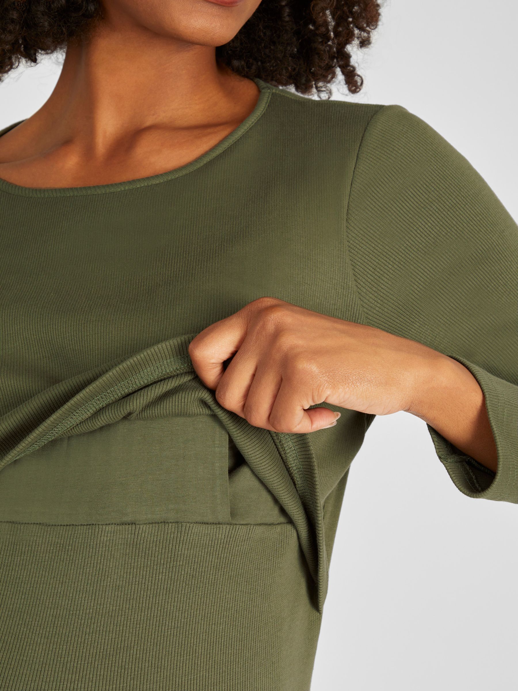 Khaki Ribbed Maternity & Nursing Jersey Top - Image 4 of 4