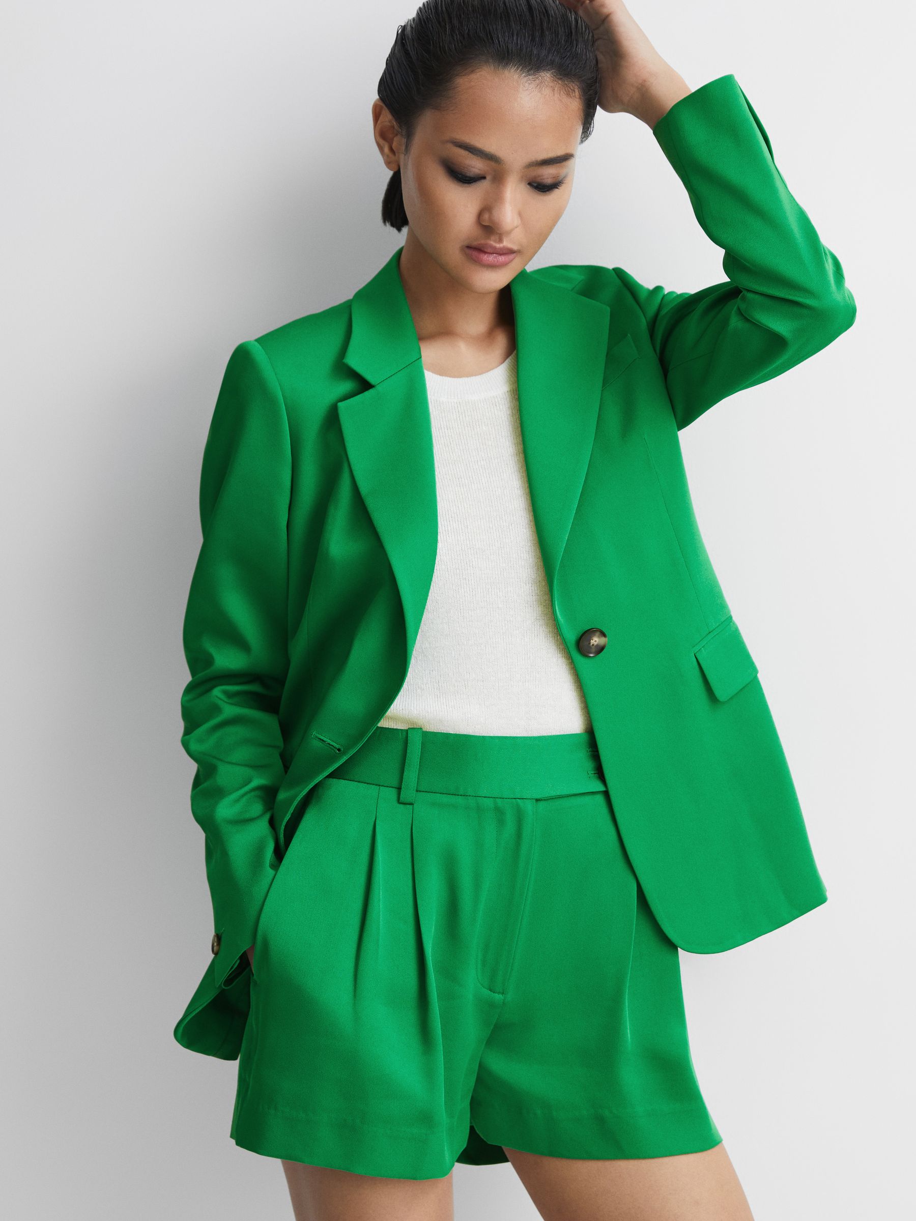 Tailored Single Breasted Blazer in Green - Image 1 of 7 Tailored Single Breasted Blazer in Green - Image 1 of 7