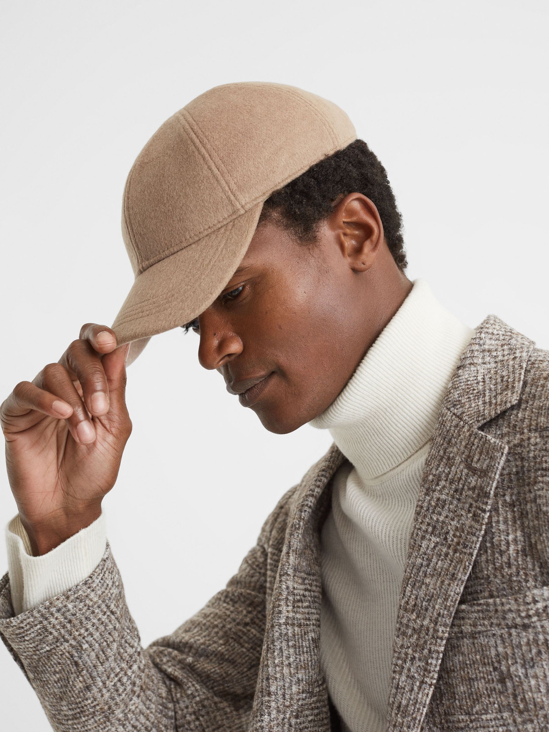 Wool Blend Baseball Cap in Camel/Stone - Image 2 of 4