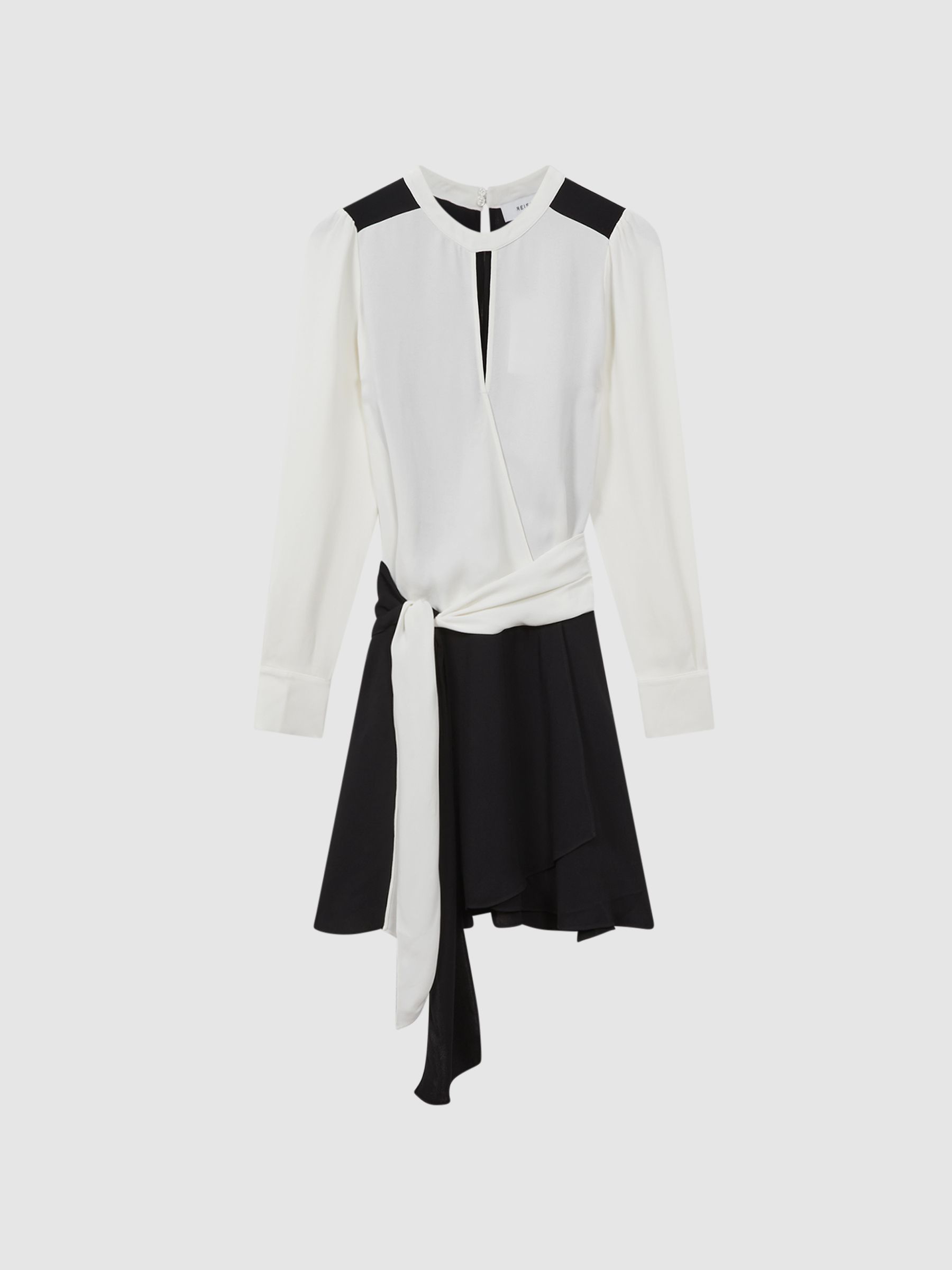 Colourblock Belted Mini Dress in Ivory/Black - Image 2 of 4