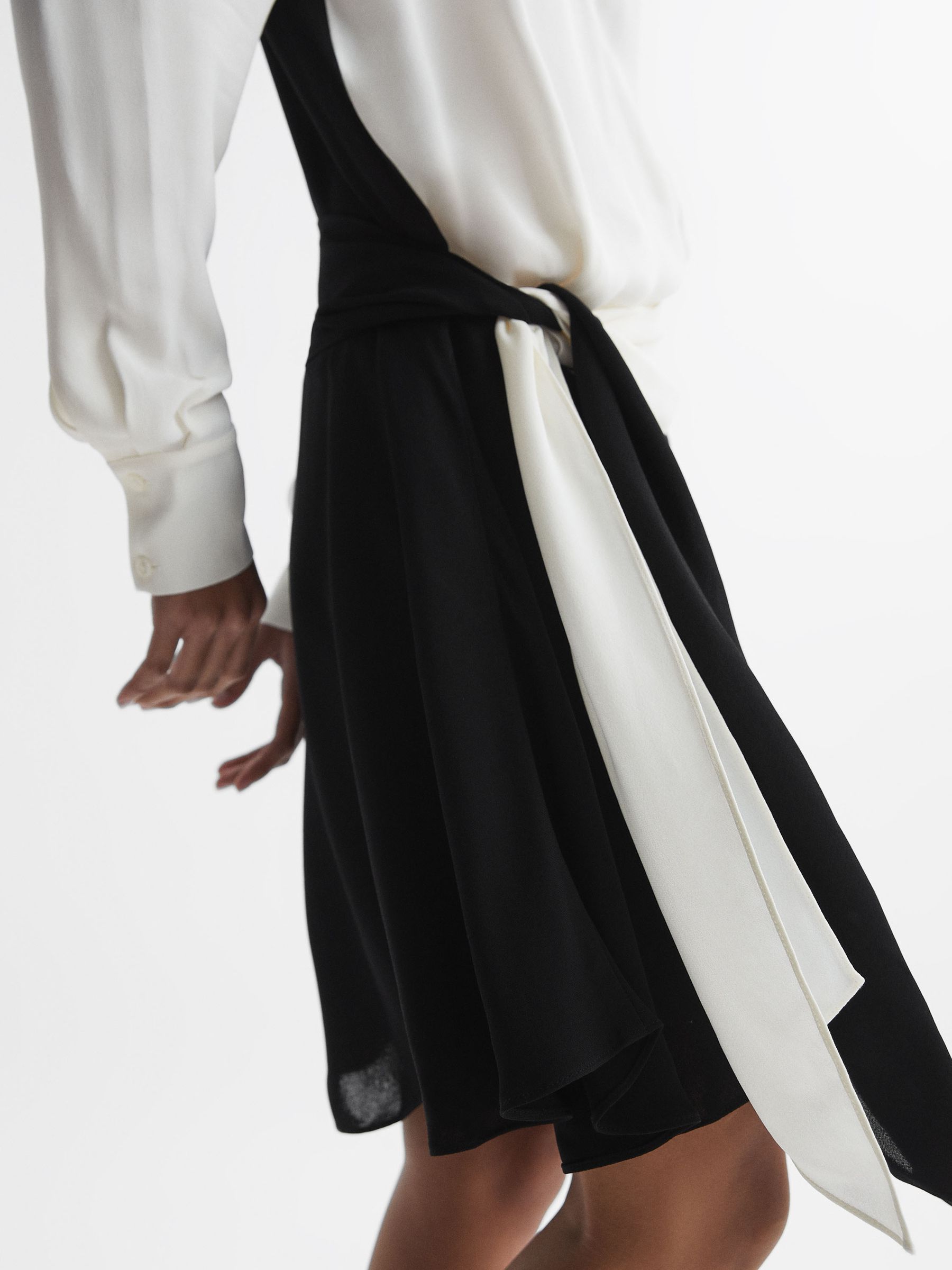 Colourblock Belted Mini Dress in Ivory/Black - Image 3 of 4
