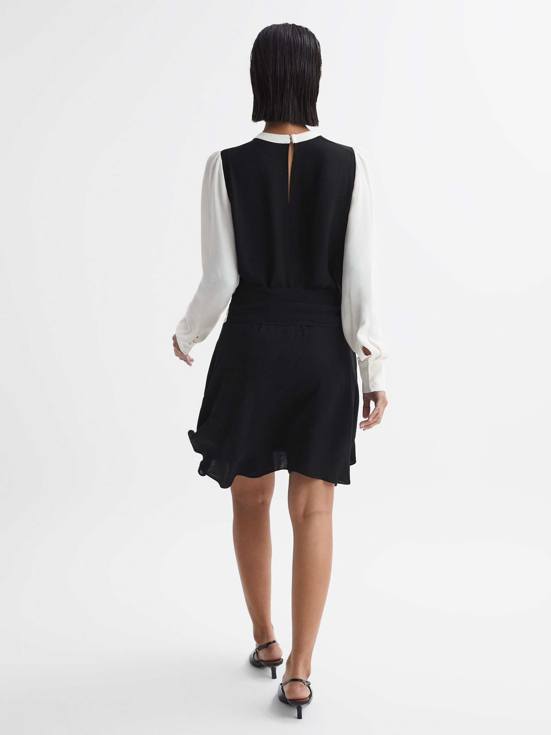 Colourblock Belted Mini Dress in Ivory/Black - Image 4 of 4