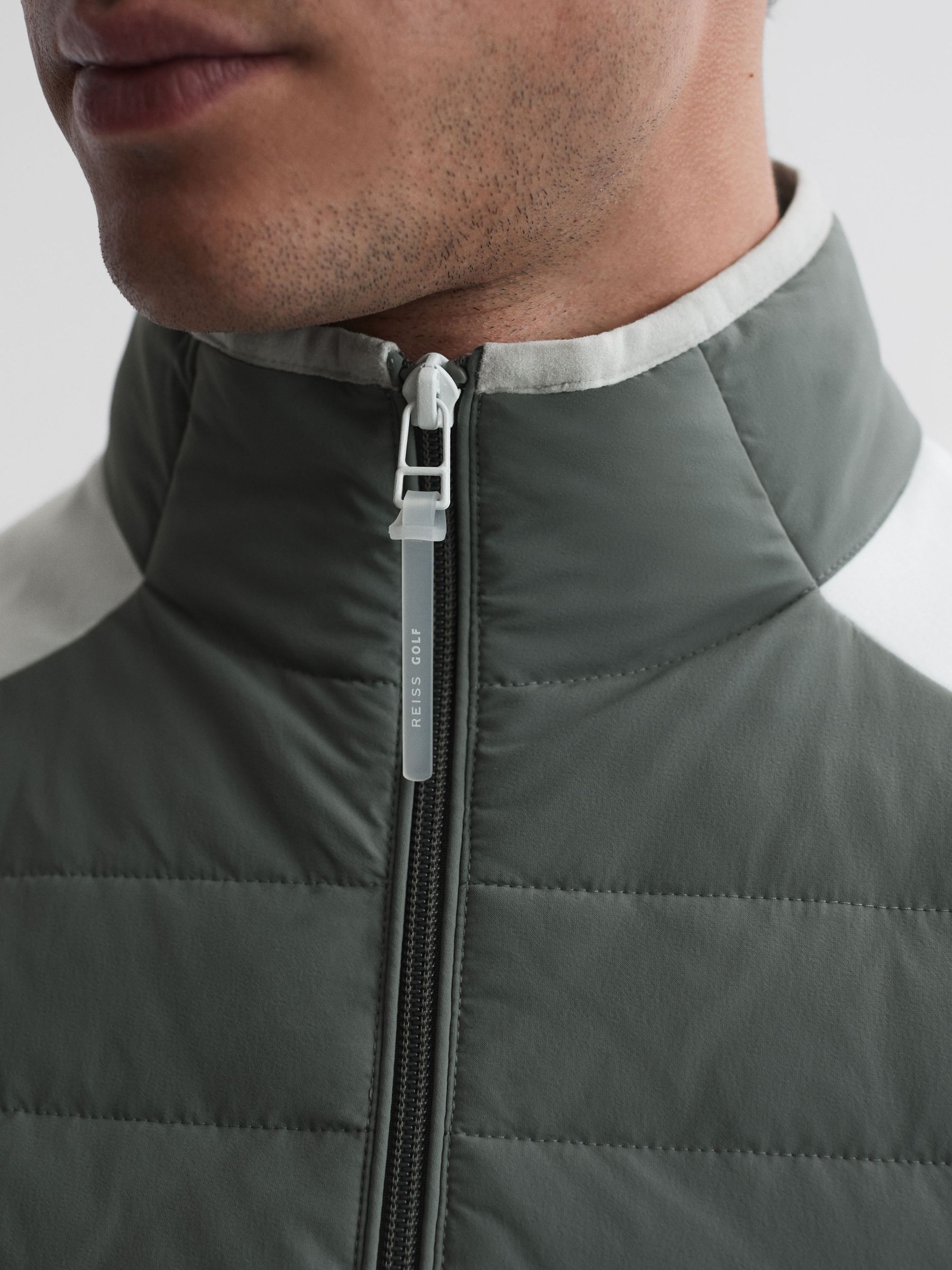 Funnel Neck Hybrid Quilted Gilet in Sage/White - Image 4 of 6