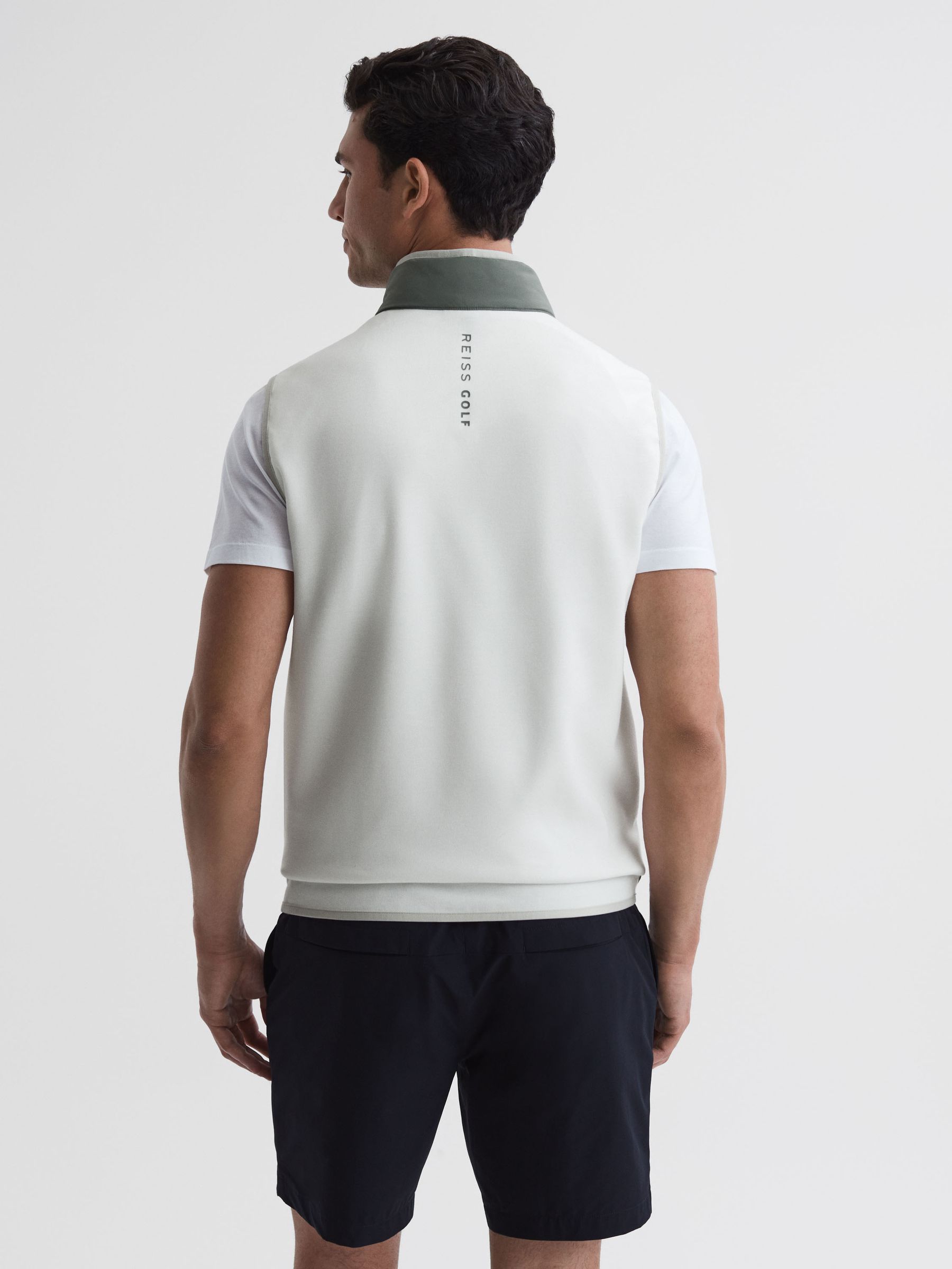 Funnel Neck Hybrid Quilted Gilet in Sage/White - Image 5 of 6