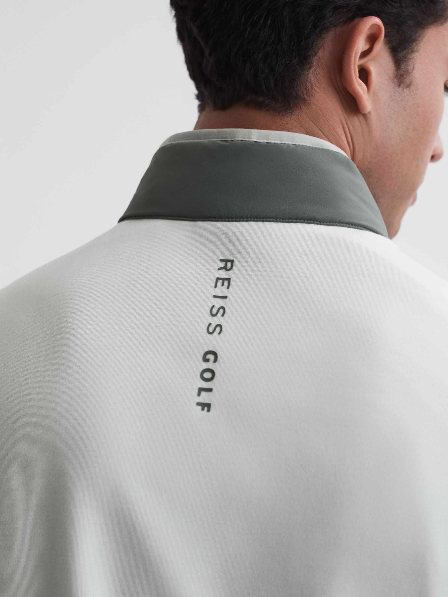 Funnel Neck Hybrid Quilted Gilet in Sage/White - Image 6 of 6