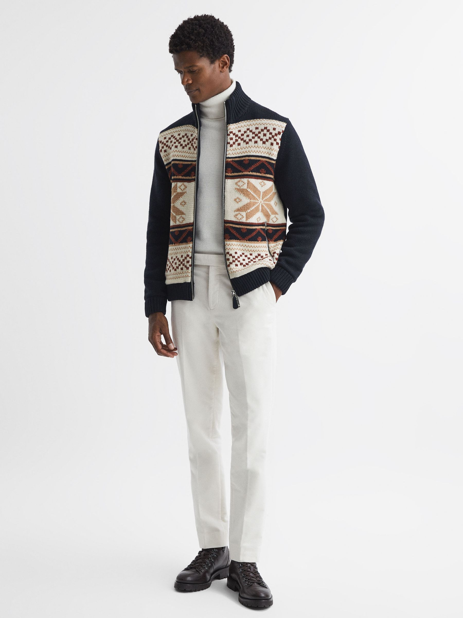 Fairisle Pattern Knitted Zip-Through Cardigan in Multi - Image 3 of 6
