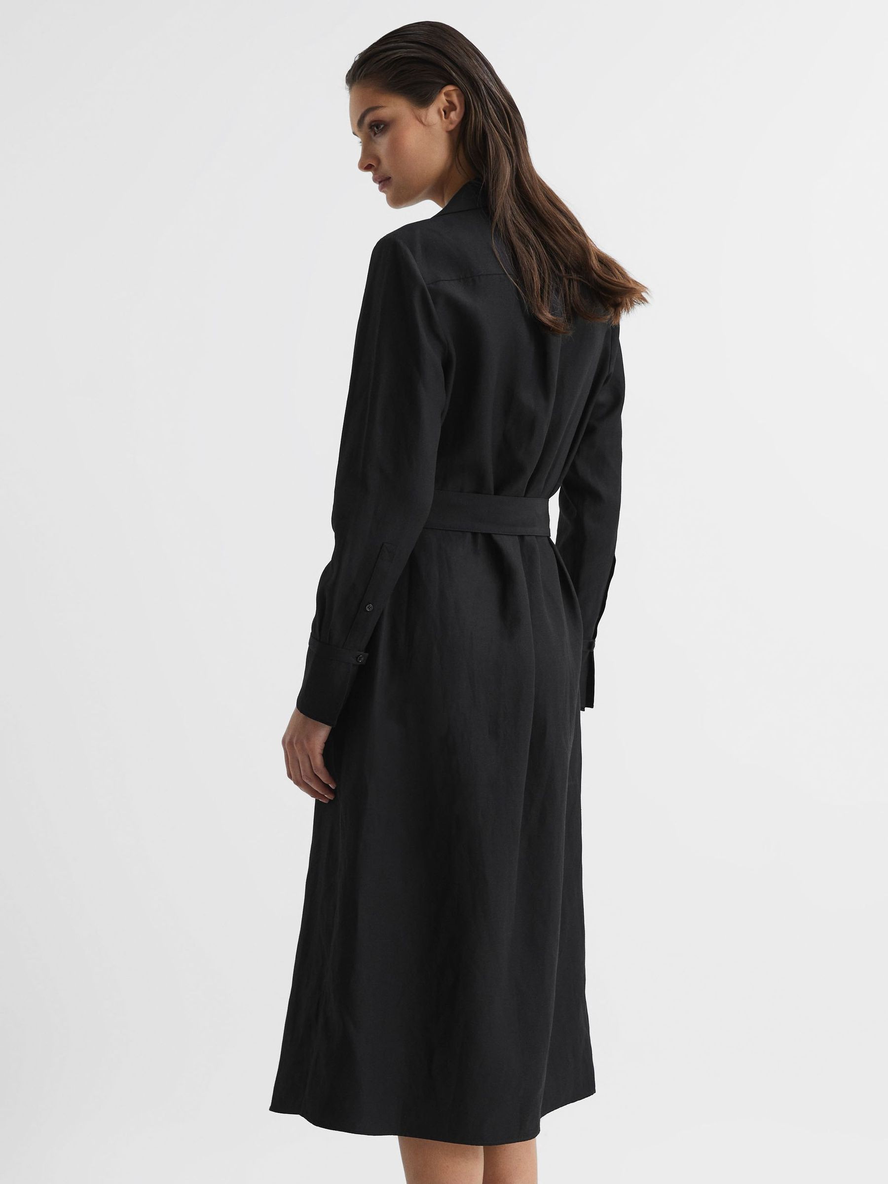 Premium midikjole i hør-blend i sort - Billede 5 af 7