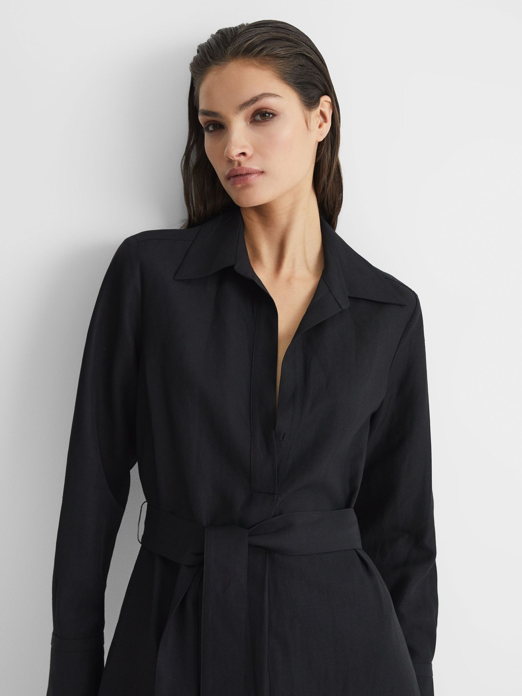 Premium midikjole i hør-blend i sort - Billede 7 af 7