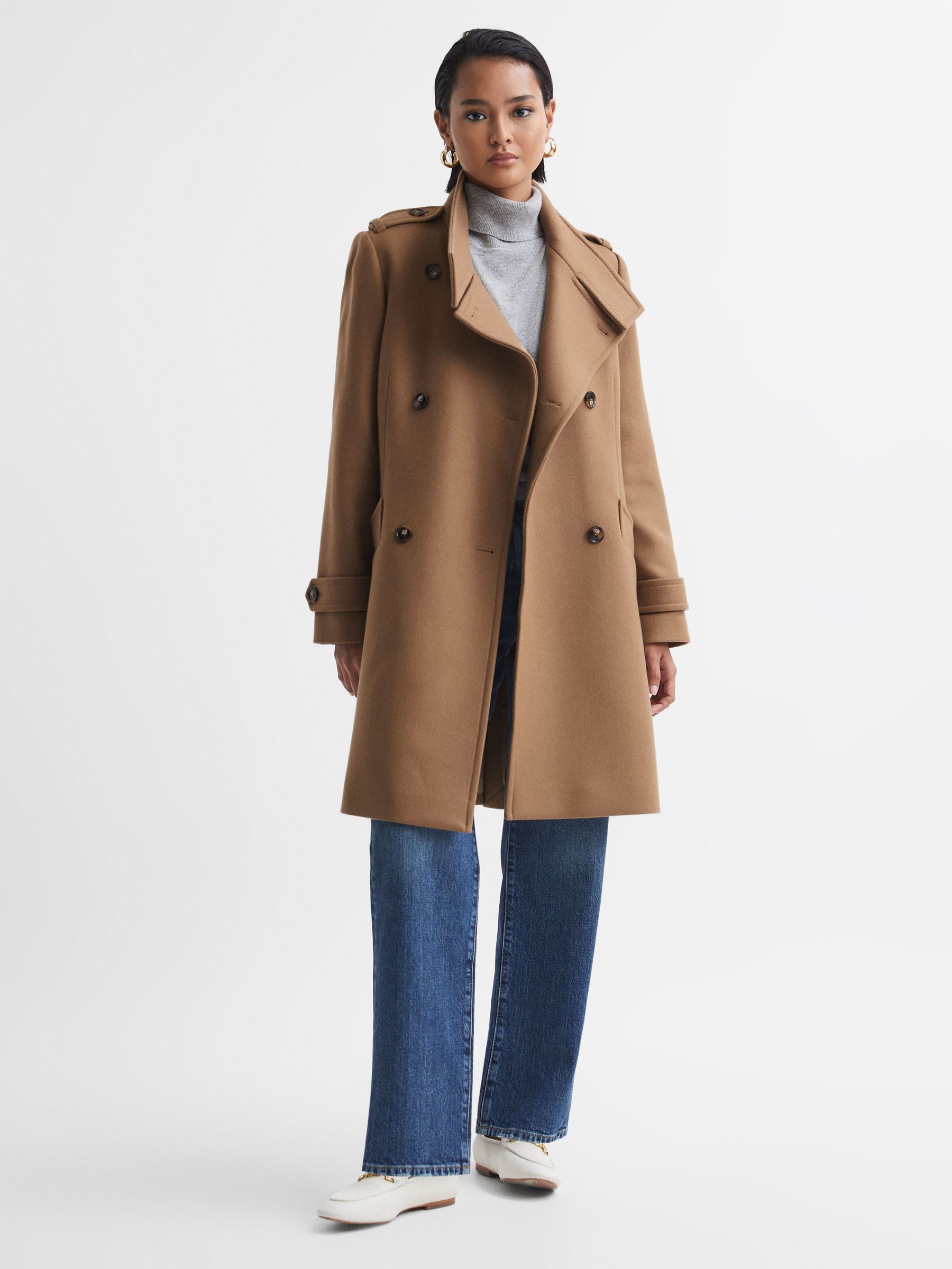 Wool Blend Double Breasted Coat in Camel - Image 4 of 8