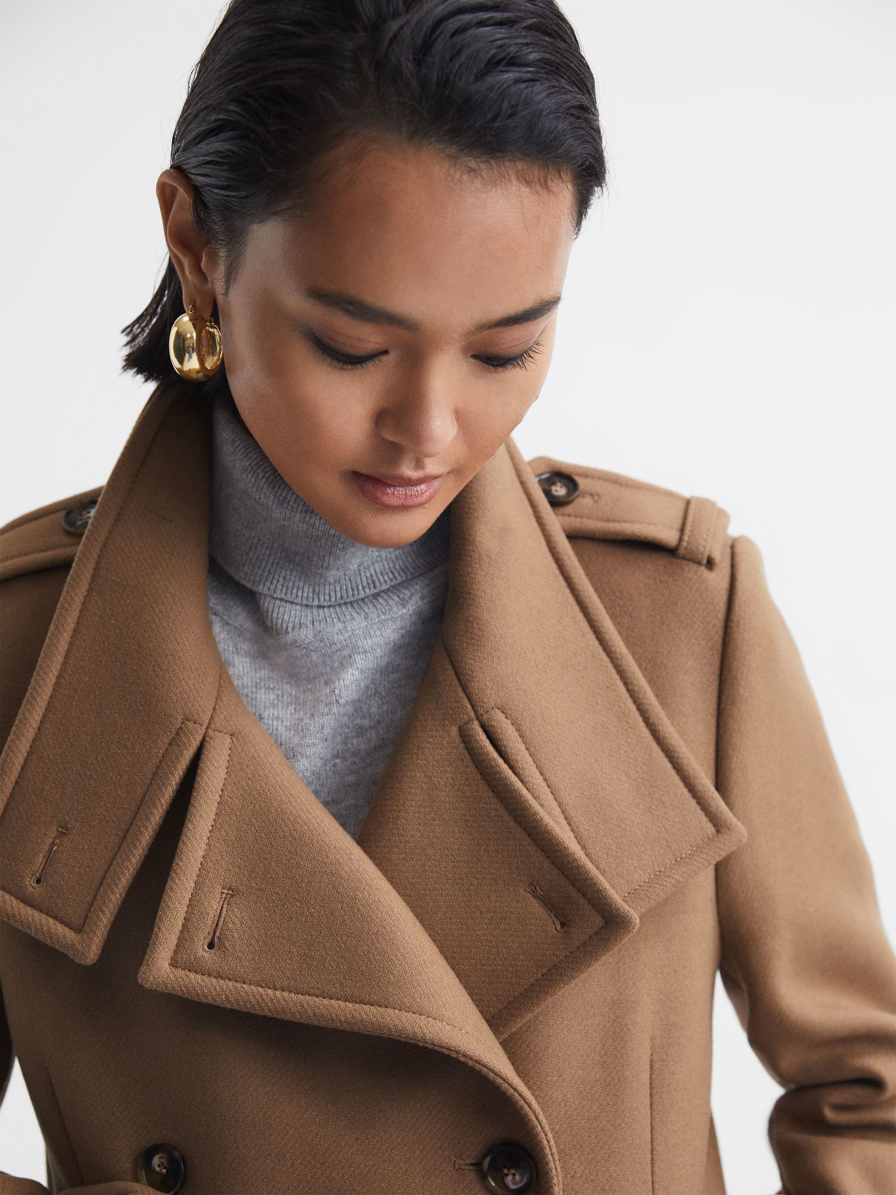 Wool Blend Double Breasted Coat in Camel - Image 5 of 8