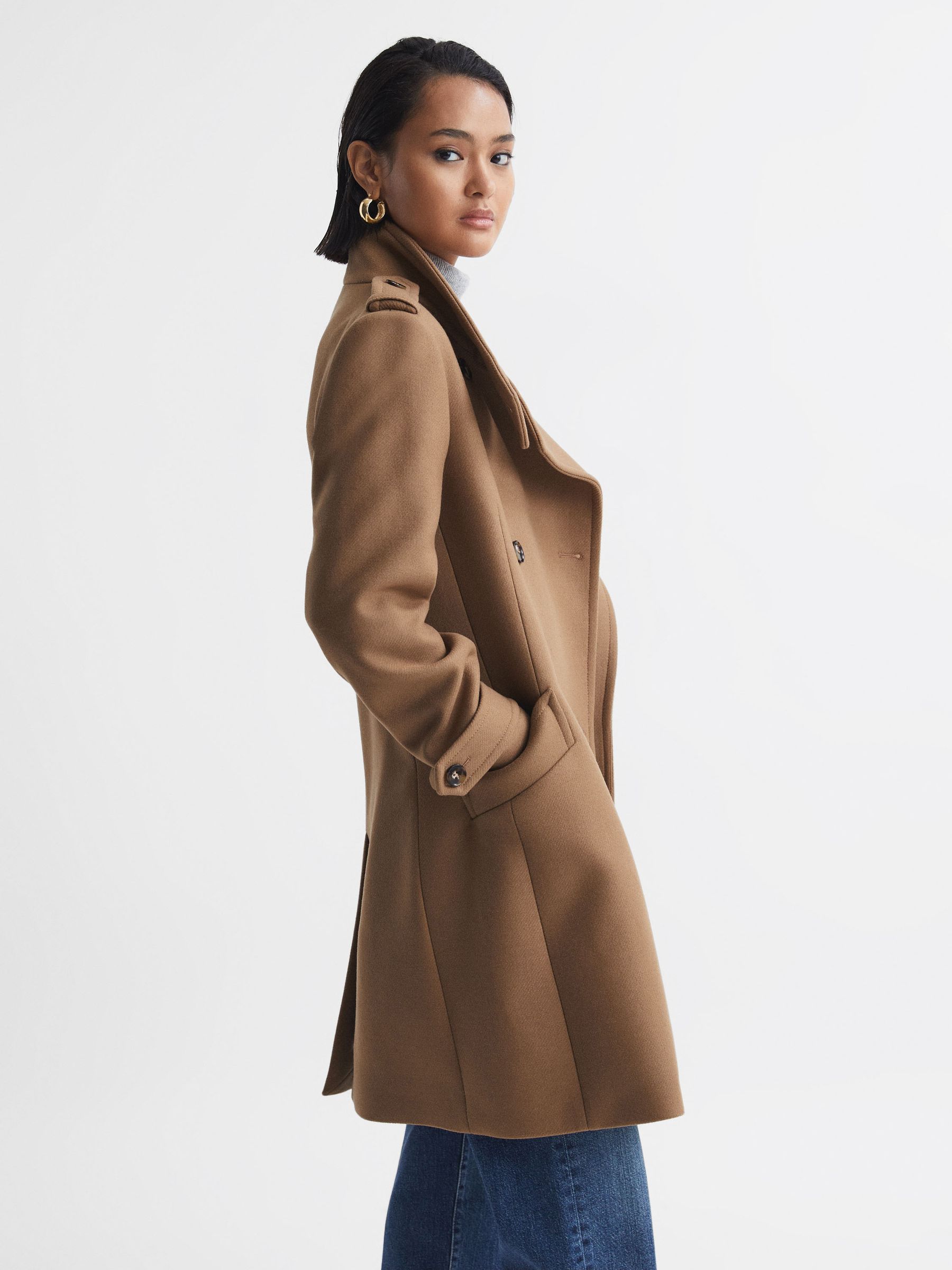 Wool Blend Double Breasted Coat in Camel - Image 6 of 8