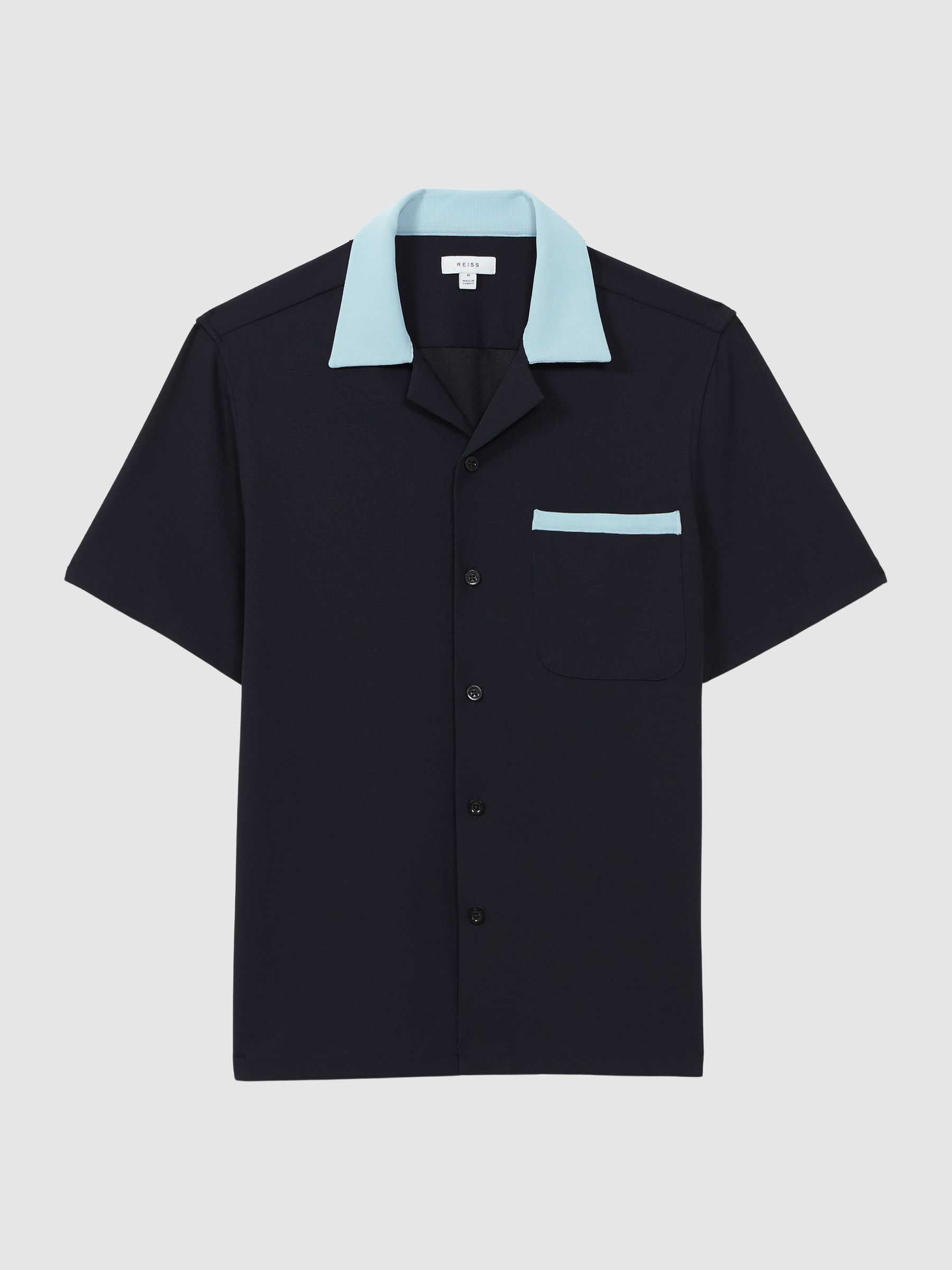 Cuban Collar Contrast Shirt in Navy/ Soft Blue - Image 2 of 4