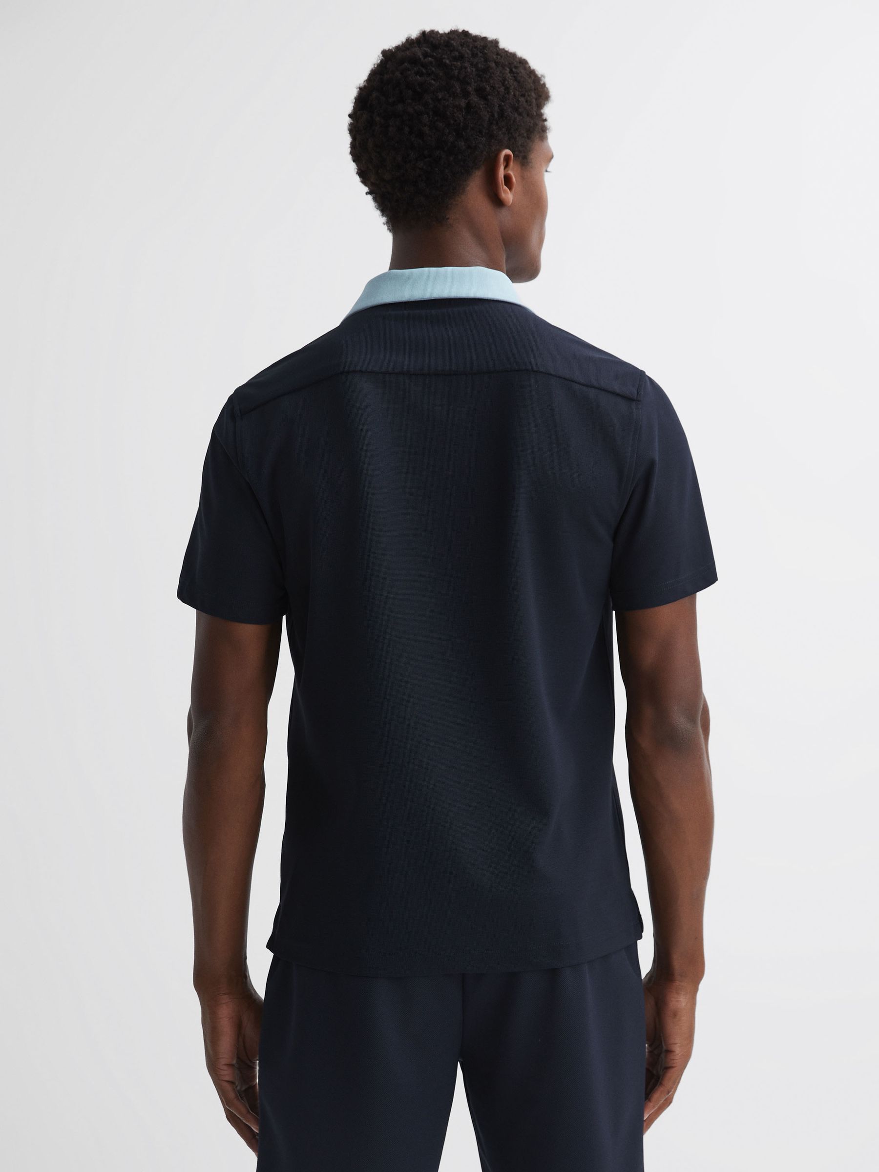 Cuban Collar Contrast Shirt in Navy/ Soft Blue - Image 4 of 4