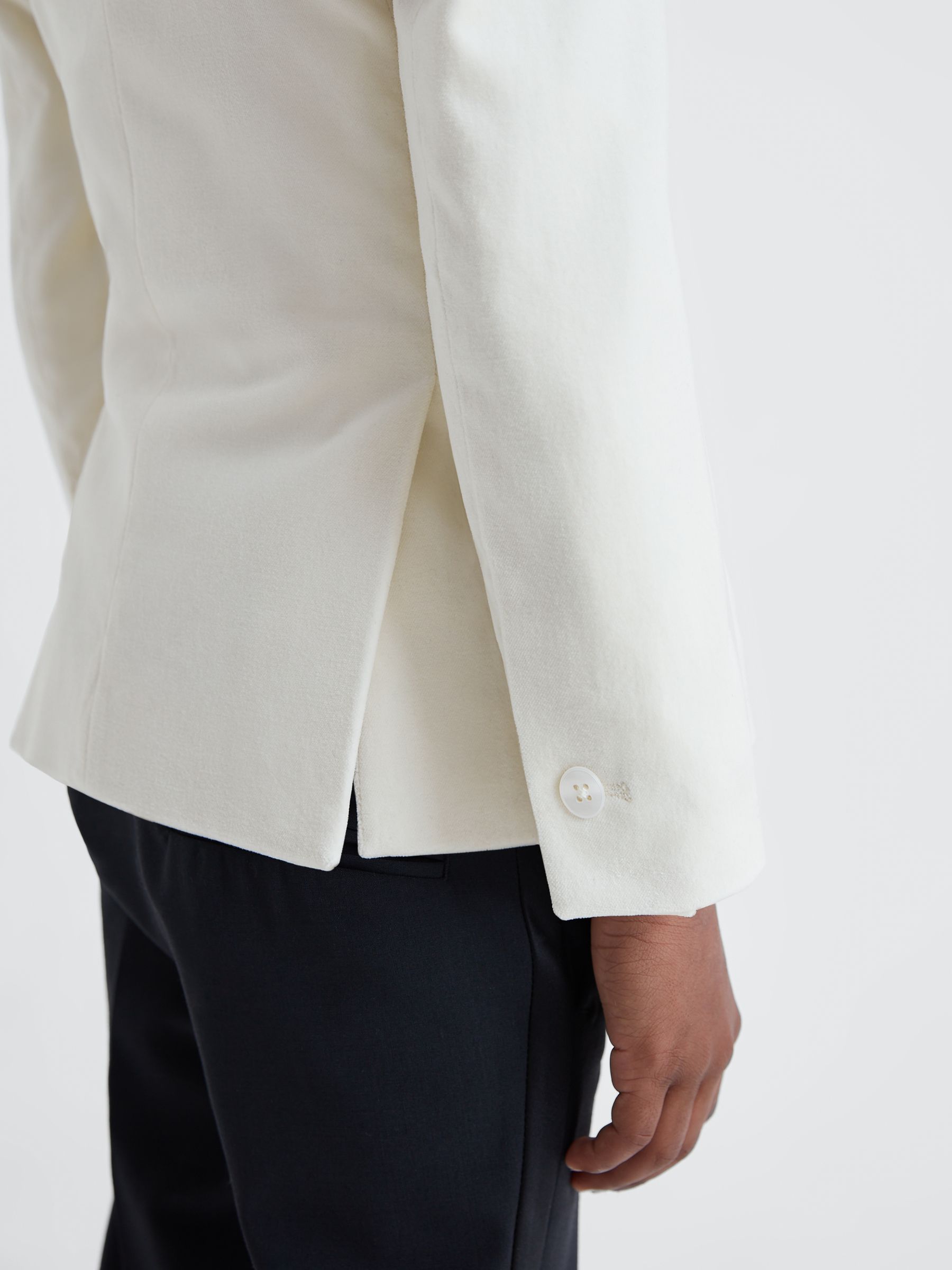 Slim Fit Velvet Single Breasted Blazer in Ivory - Image 4 of 7