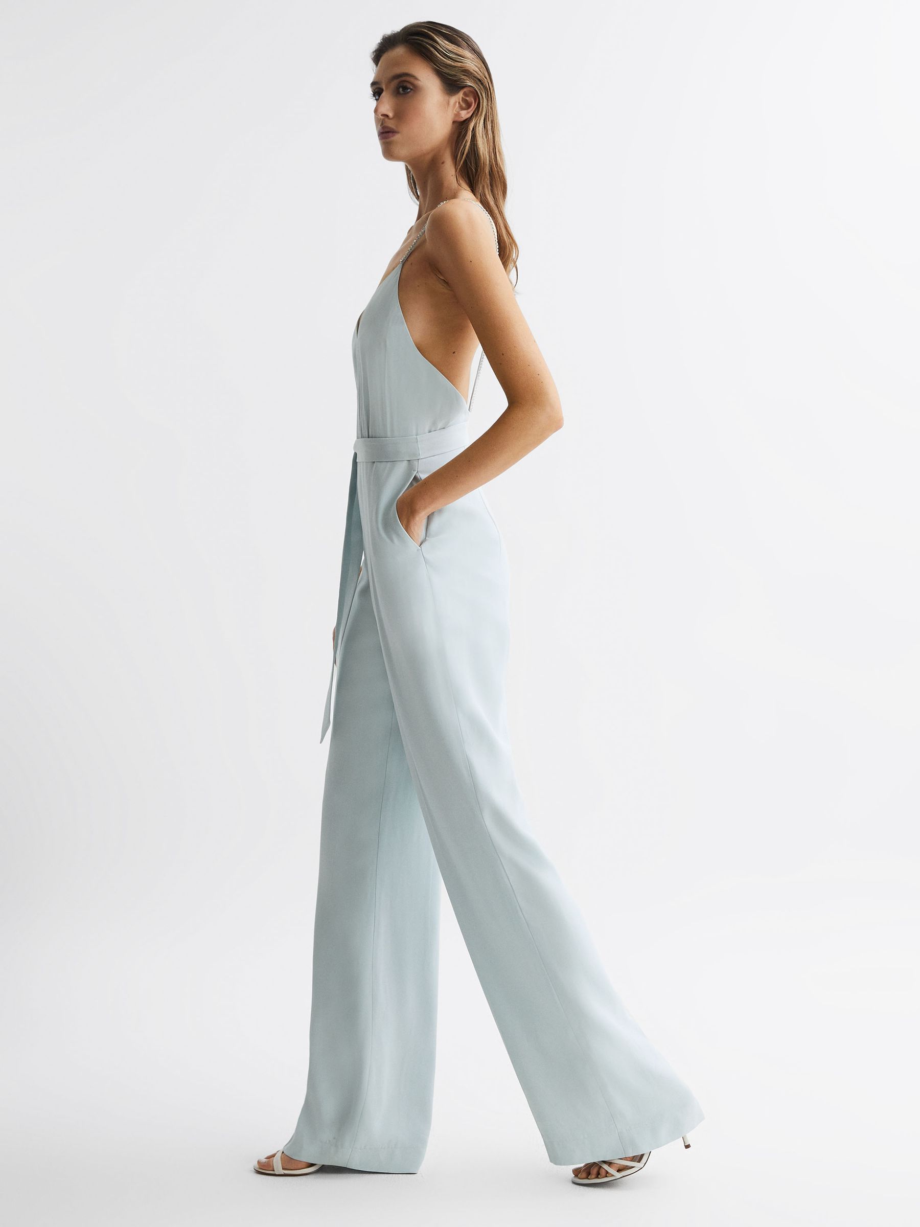 Embellished Wide Leg Jumpsuit in Green - Image 1 of 7