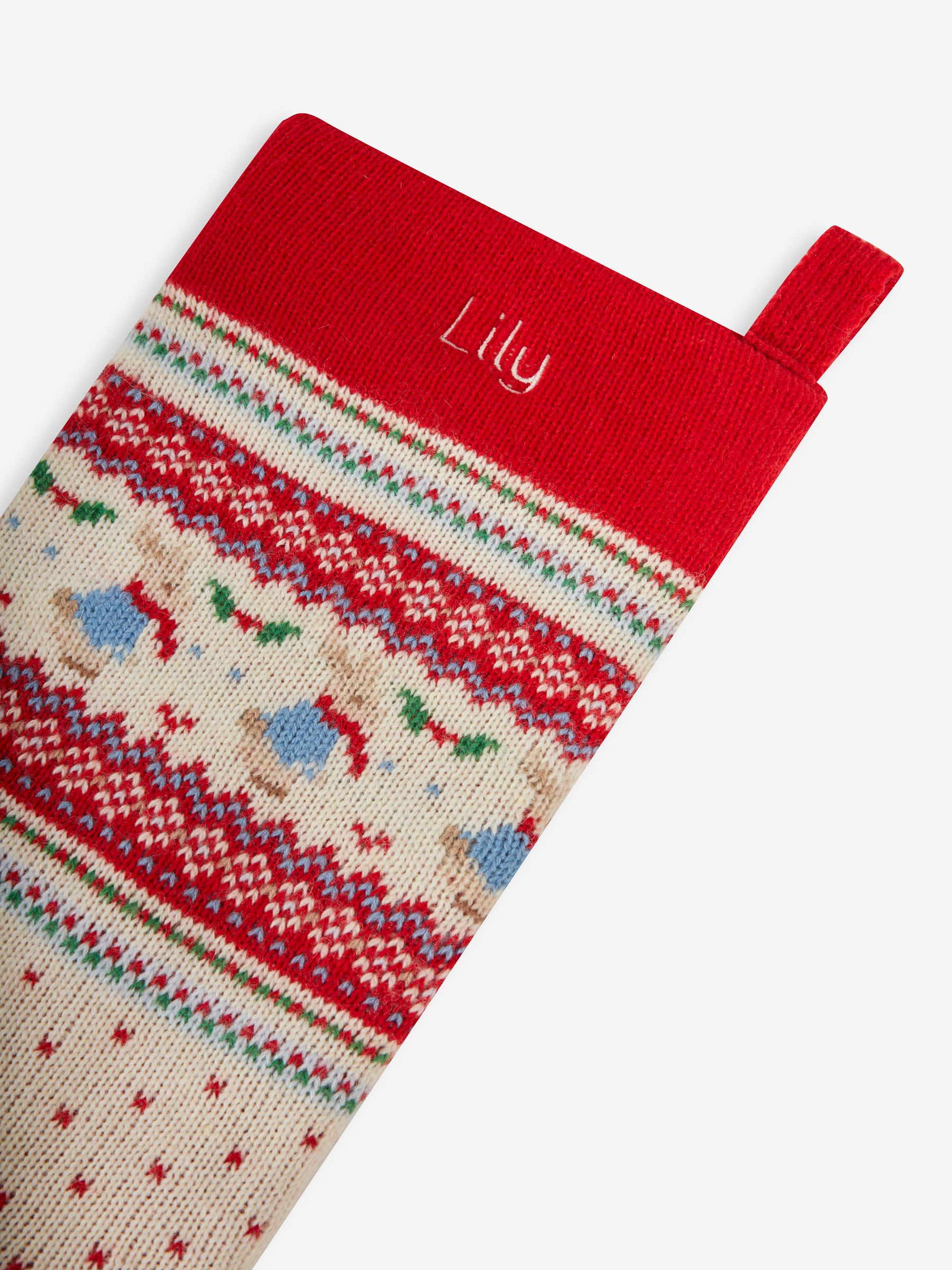 Red Personalised Peter Rabbit Fair Isle Knitted Stocking - Image 2 of 4