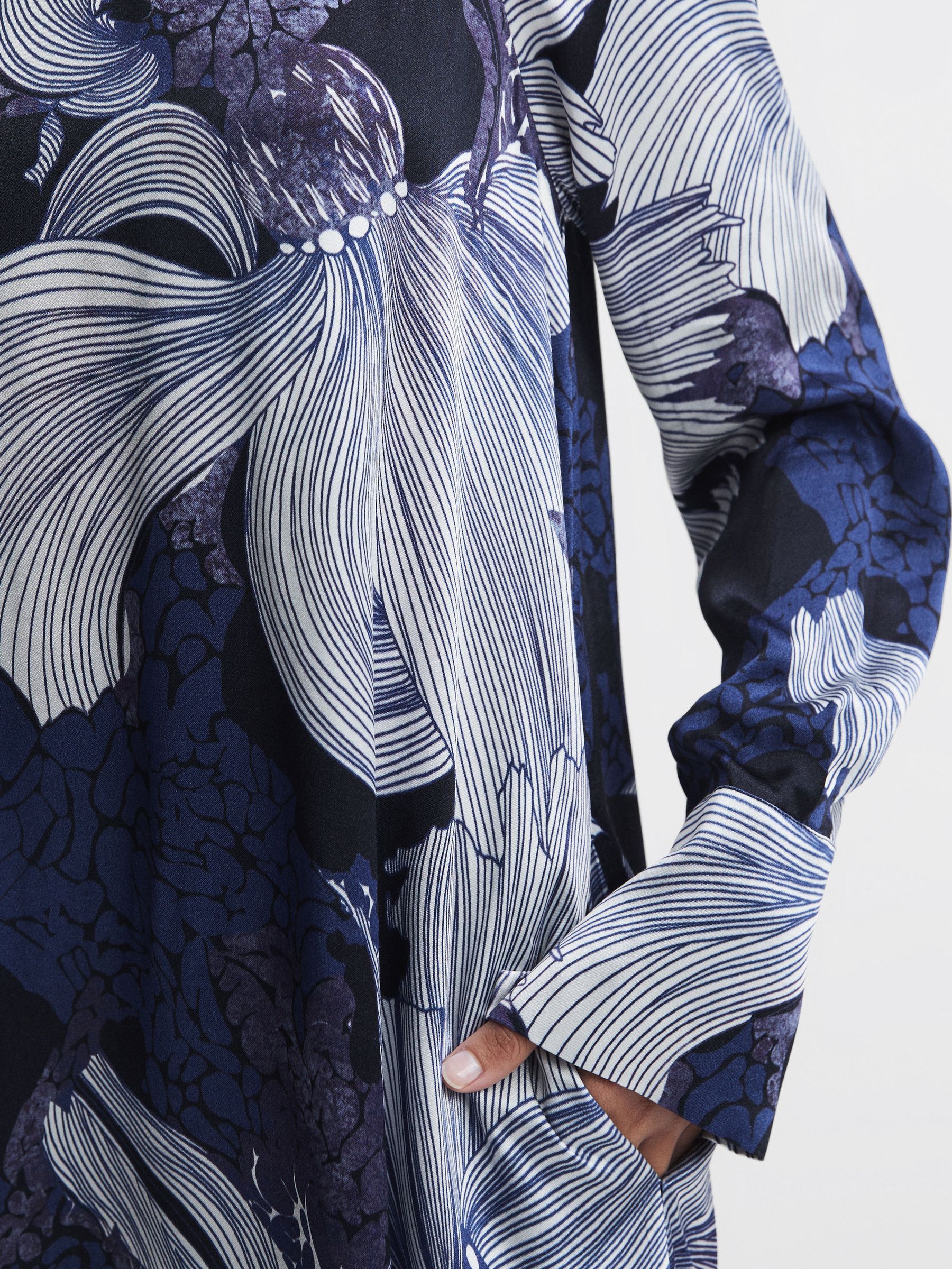 Relaxed Satin Printed Mini Dress in Blue/White - Image 5 of 7
