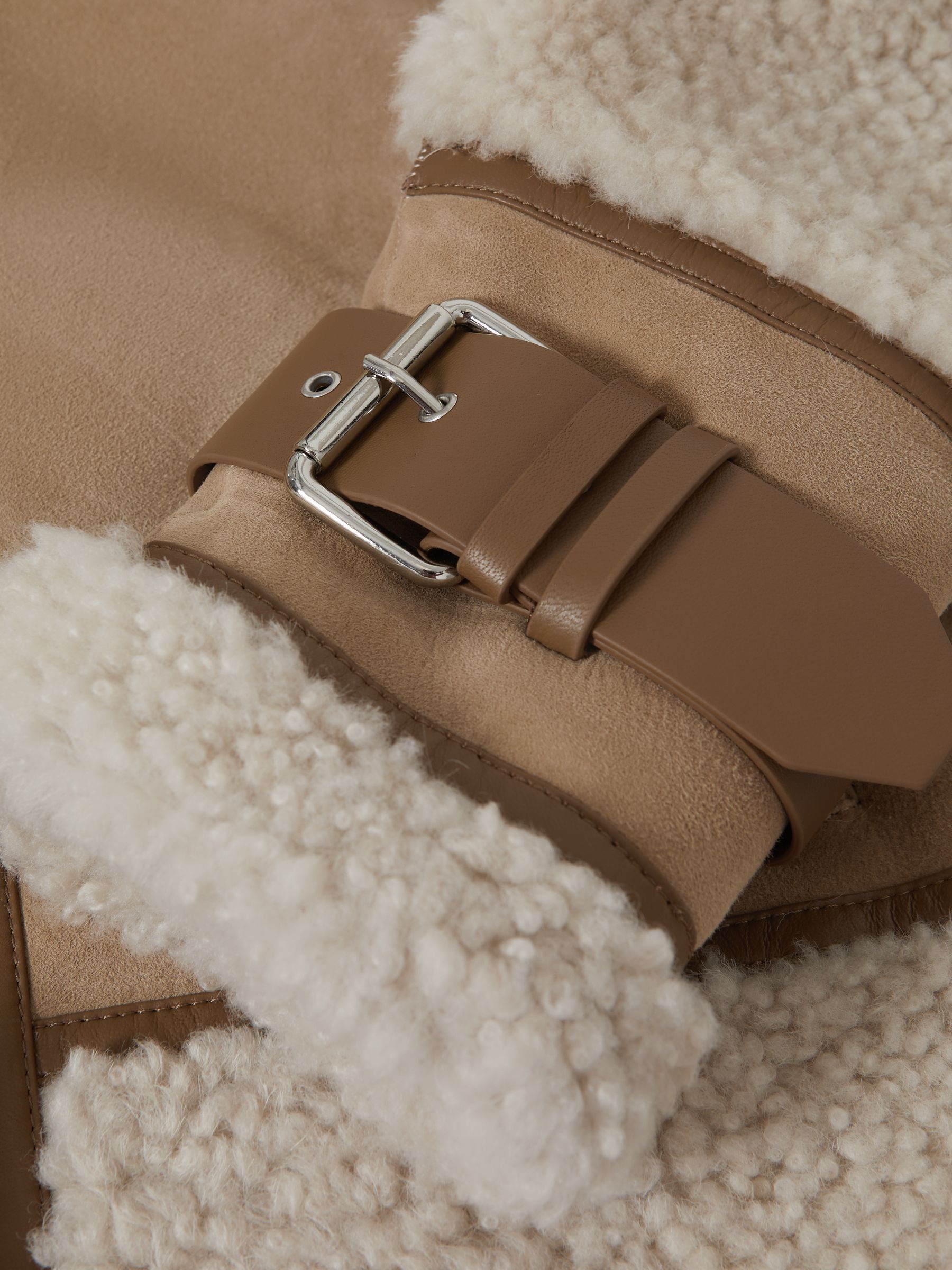 Suede Sheepskin Zip-Through Jacket in Neutral - Image 9 of 9