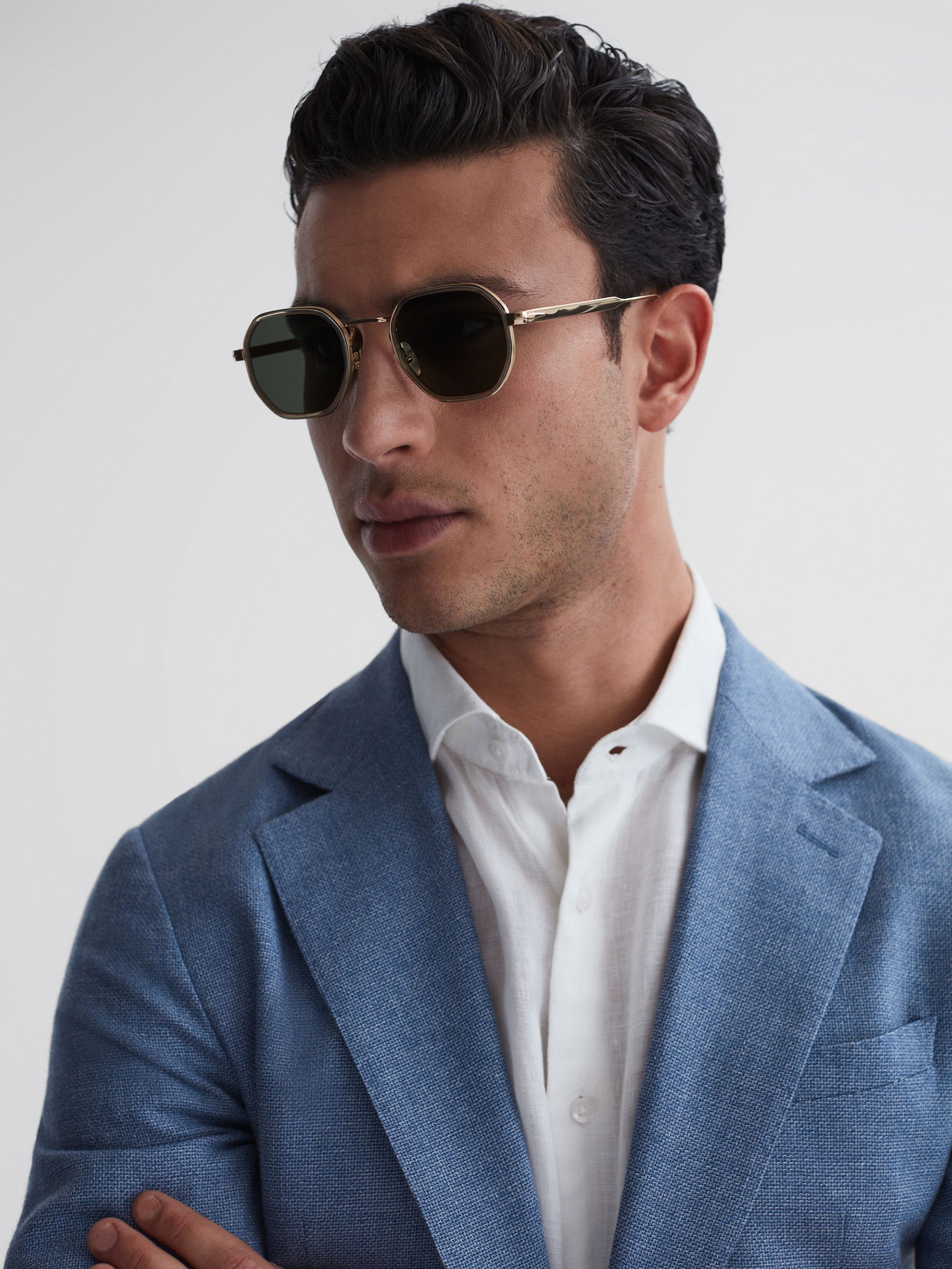 Eyewear by David Beckham Hexagonal Sunglasses in Gold - Image 3 of 5