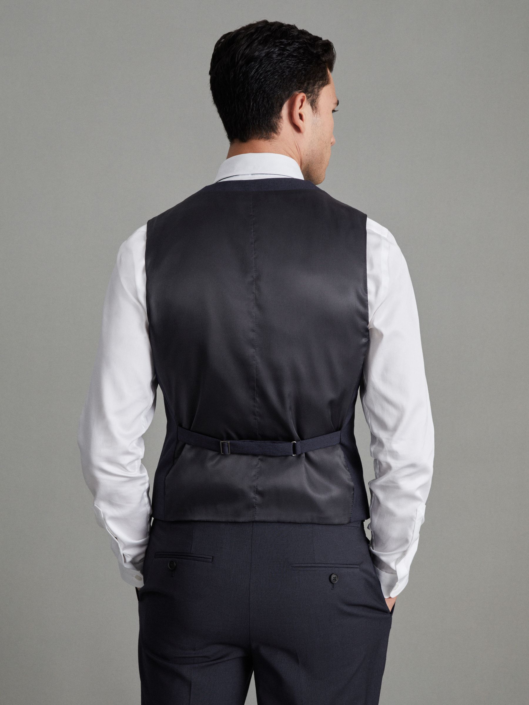 Modern Fit Wool Blend Waistcoat in Navy - Image 4 of 6
