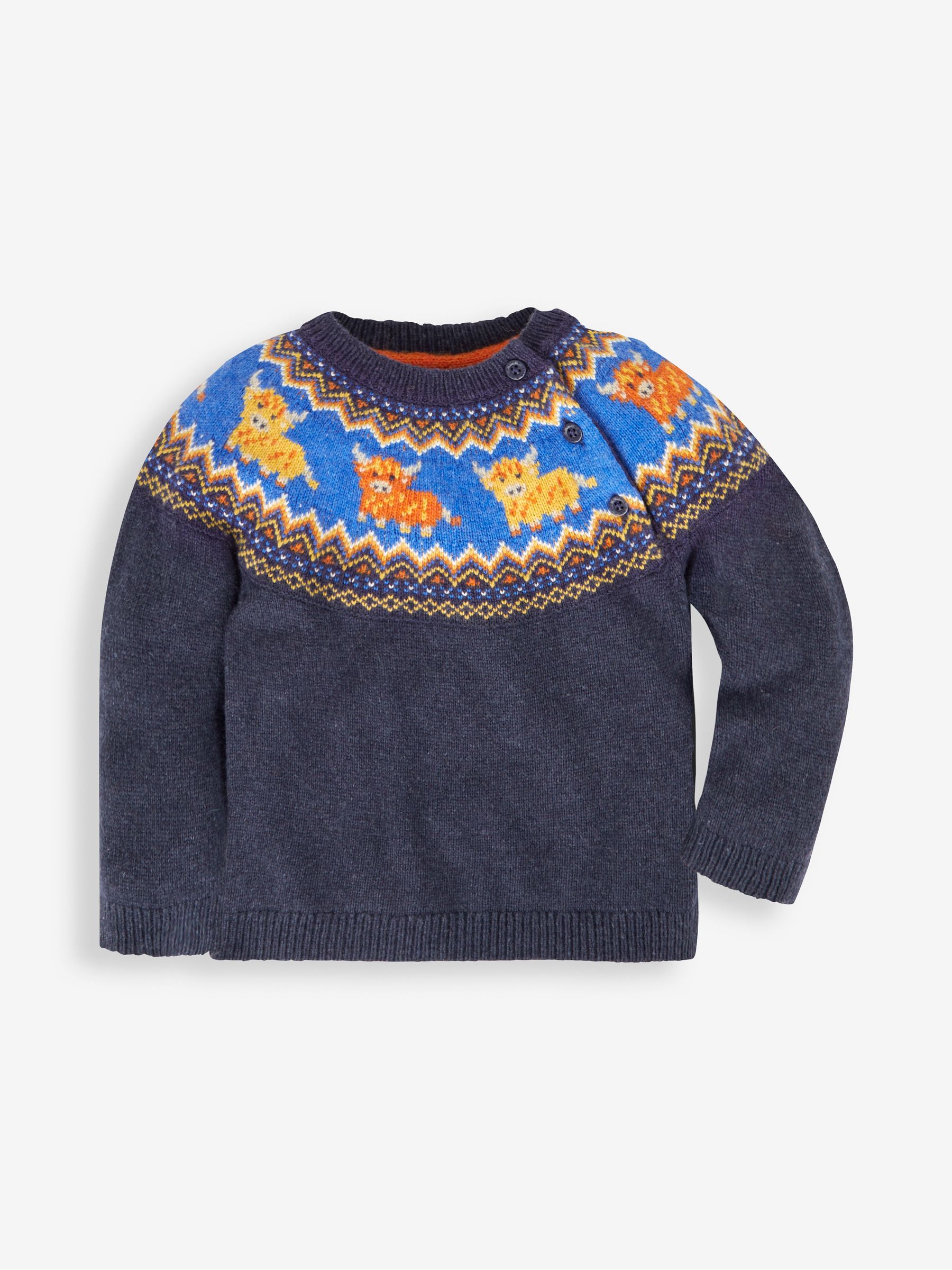 Navy Blue Highland Cow Fairisle Pattern Jumper - Image 1 of 2