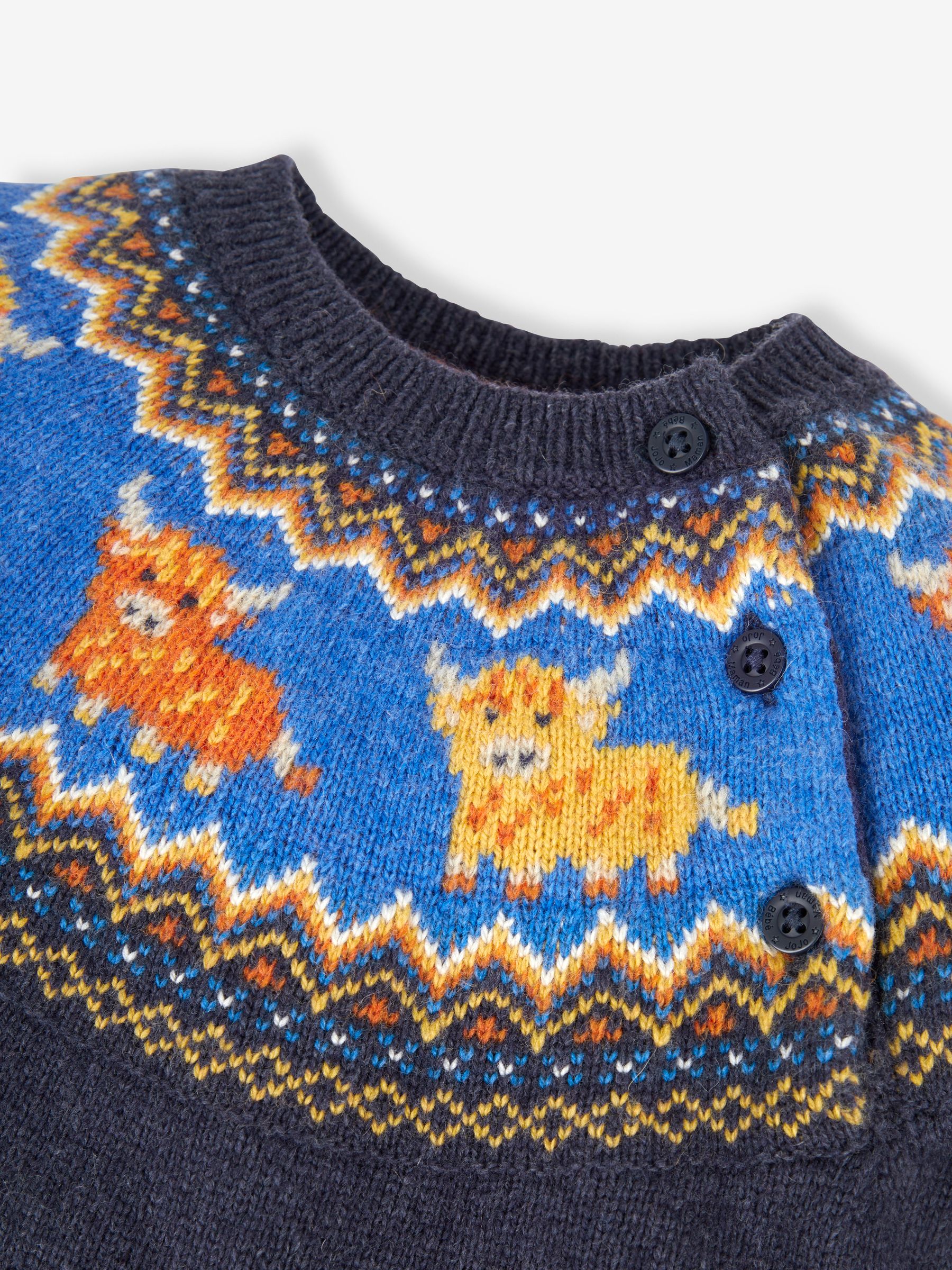 Navy Blue Highland Cow Fairisle Pattern Jumper - Image 2 of 2
