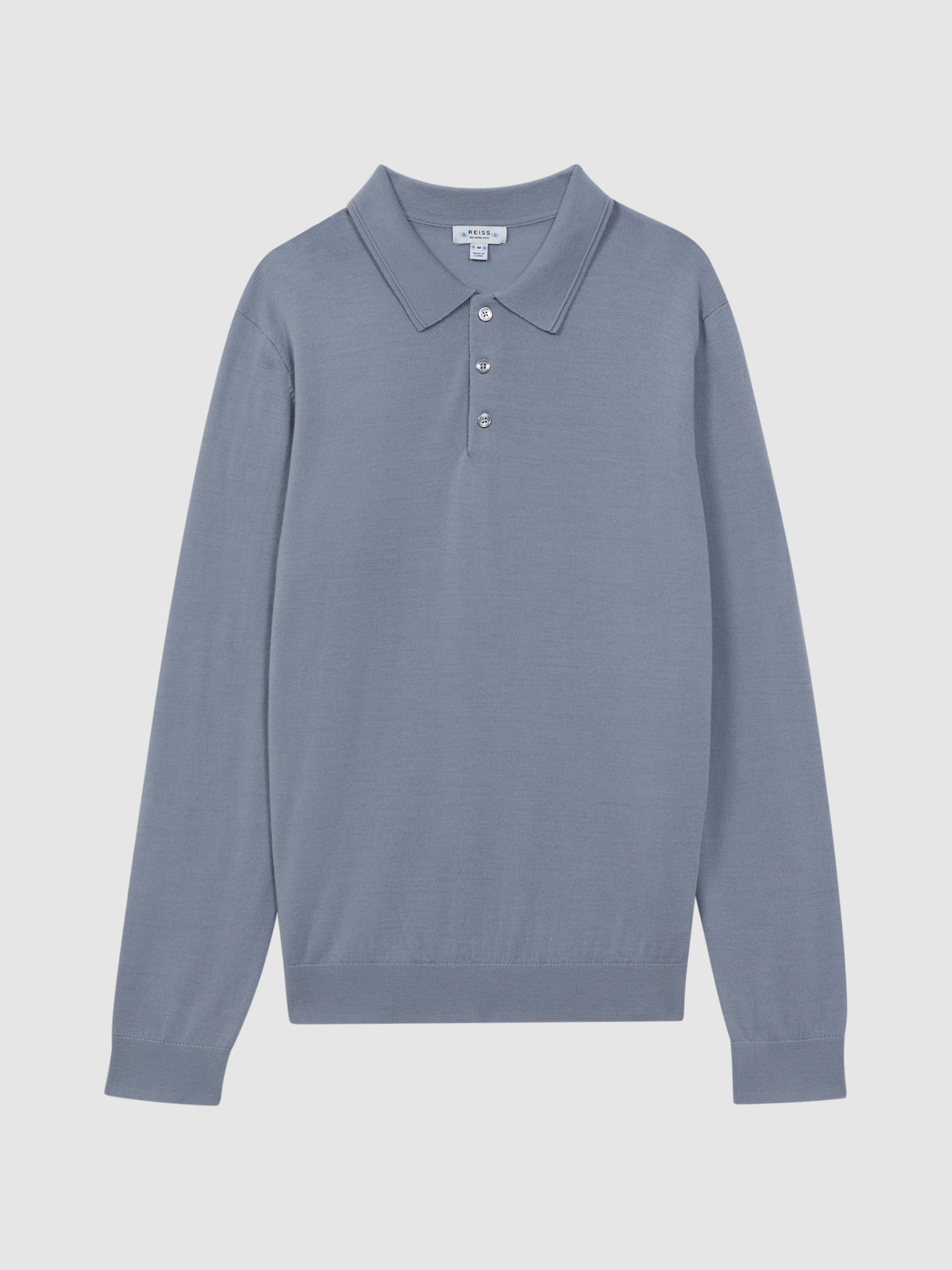 Trafford Porcelain Blue Merino Wool Polo Shirt - Image 2 of 5