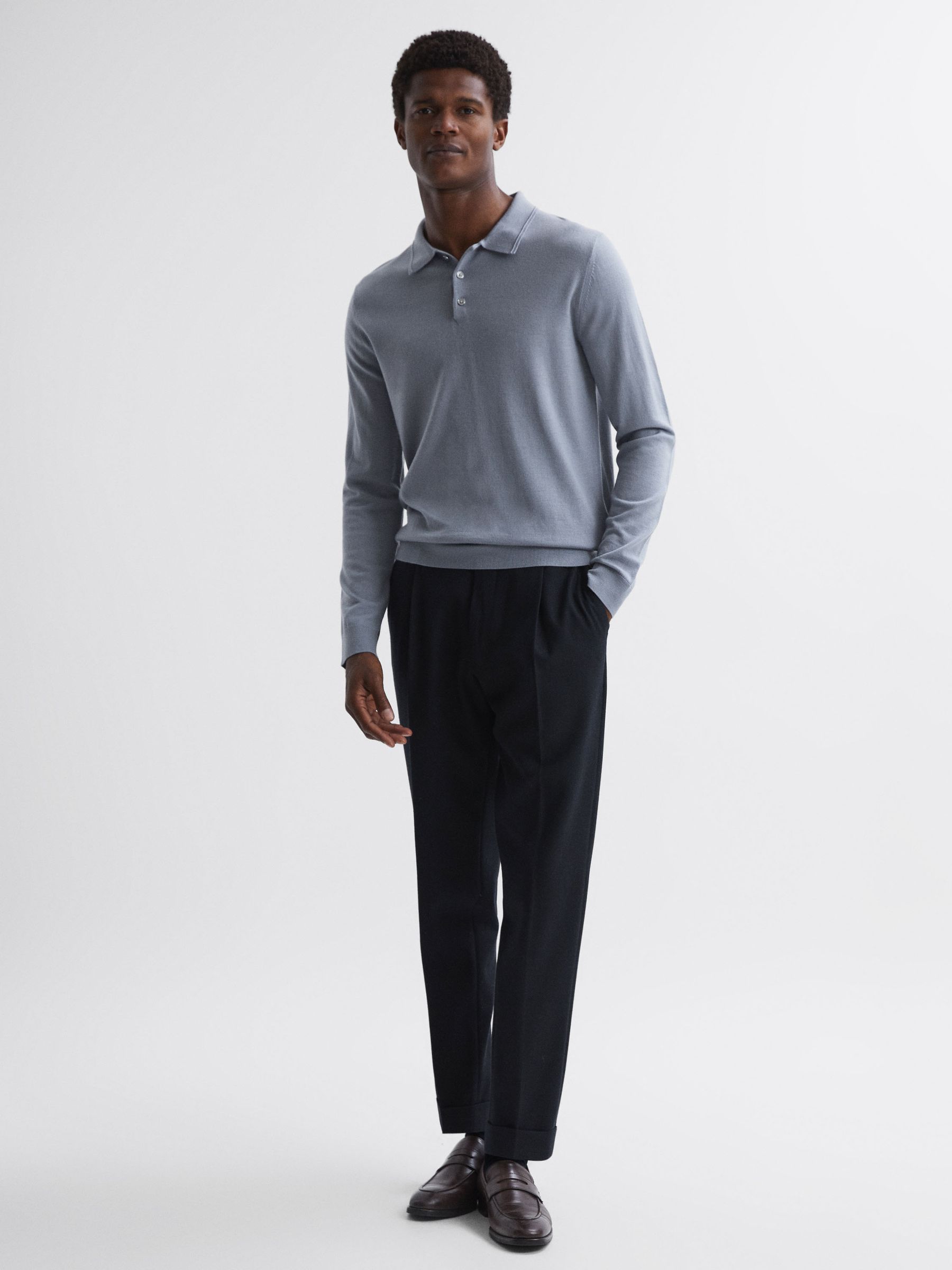 Trafford Porcelain Blue Merino Wool Polo Shirt - Image 3 of 5