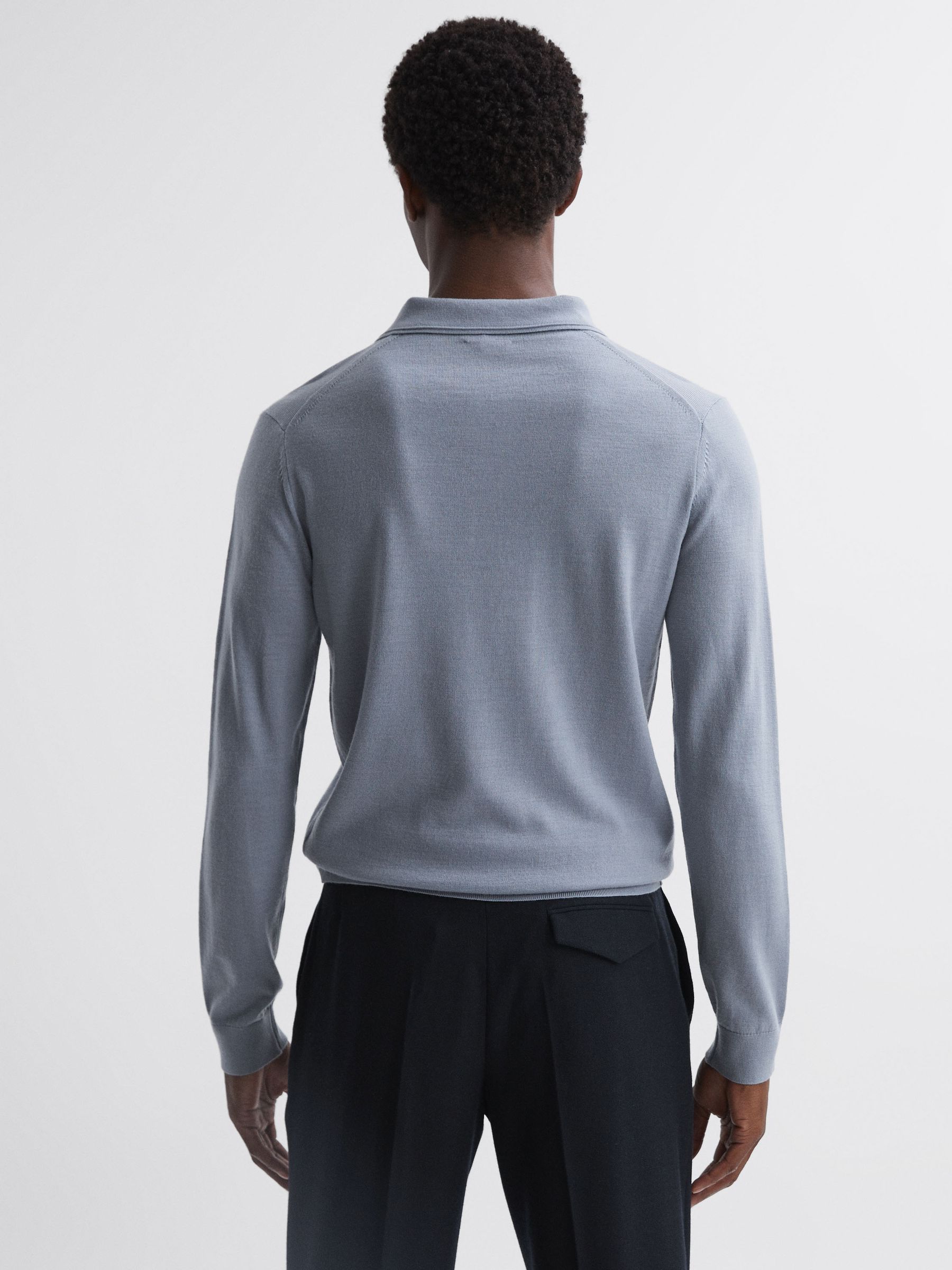 Trafford Porcelain Blue Merino Wool Polo Shirt - Image 4 of 5