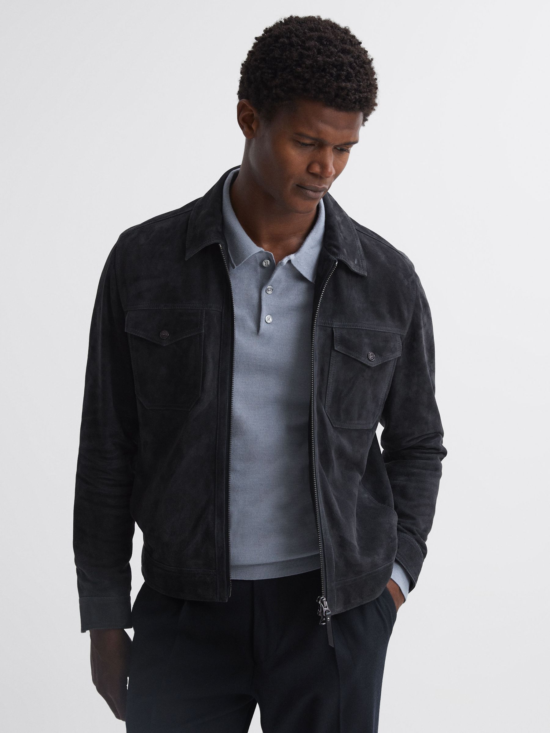 Trafford Porcelain Blue Merino Wool Polo Shirt - Image 5 of 5