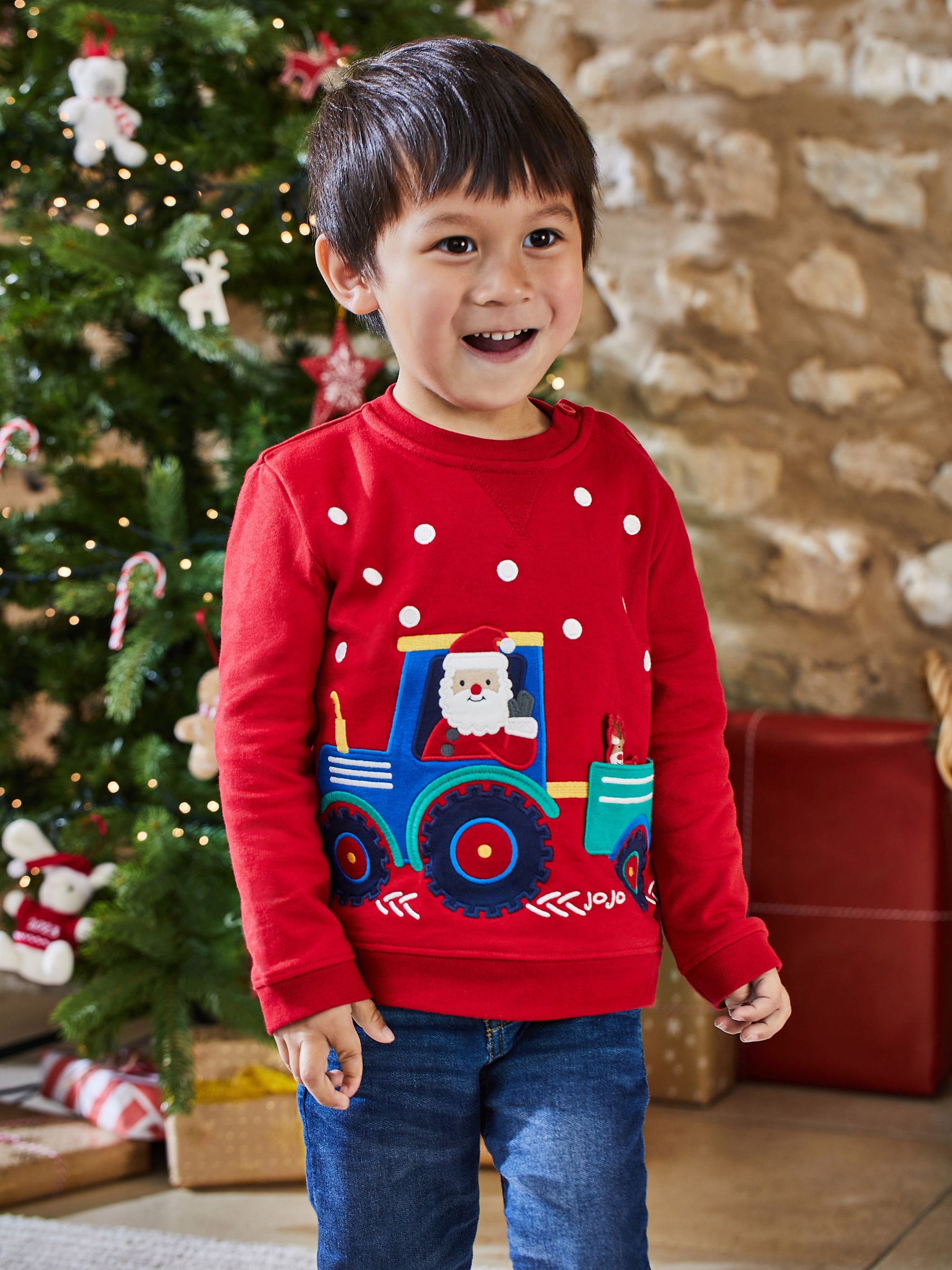 Red Santa In A Tractor Appliqué Sweatshirt - Image 1 of 5