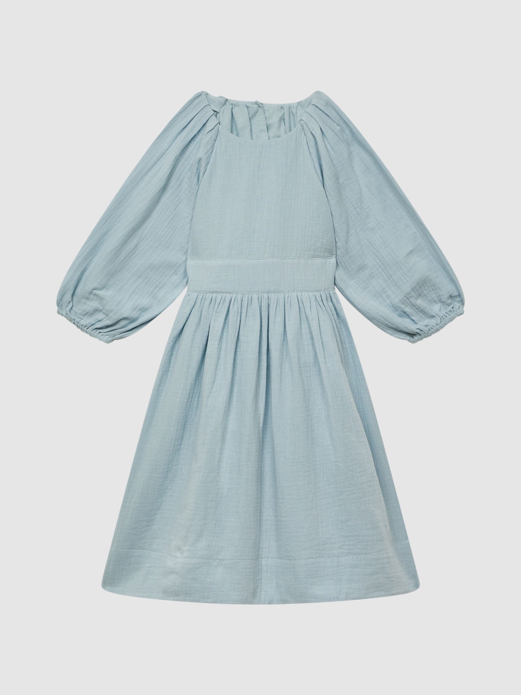 4-9 yrs 100% Cotton Bow Back Dress in Blue - Image 2 of 7 4-9 yrs 100% Cotton Bow Back Dress in Blue - Image 2 of 7