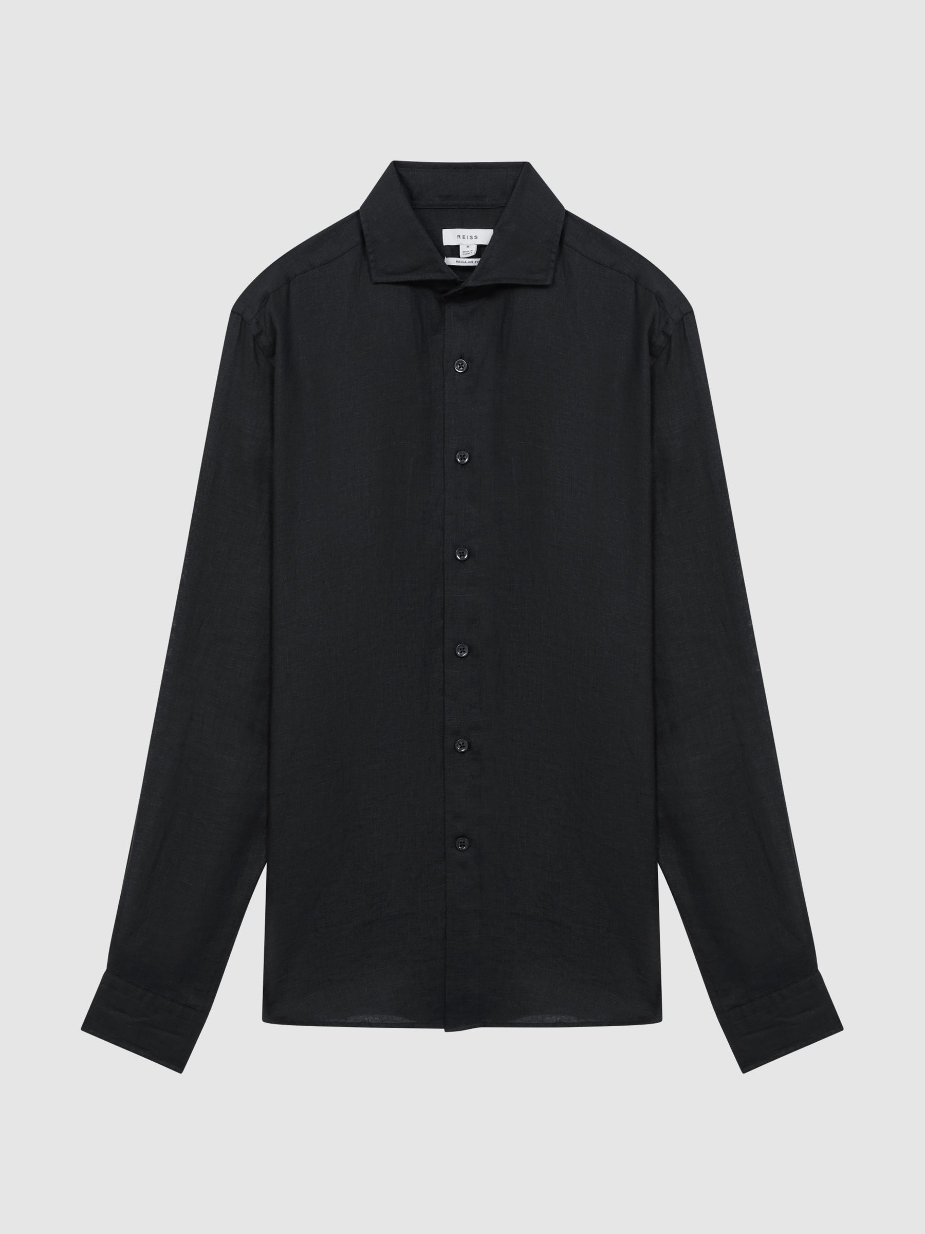 Linen Cutaway Collar Shirt in Black - Image 2 of 5